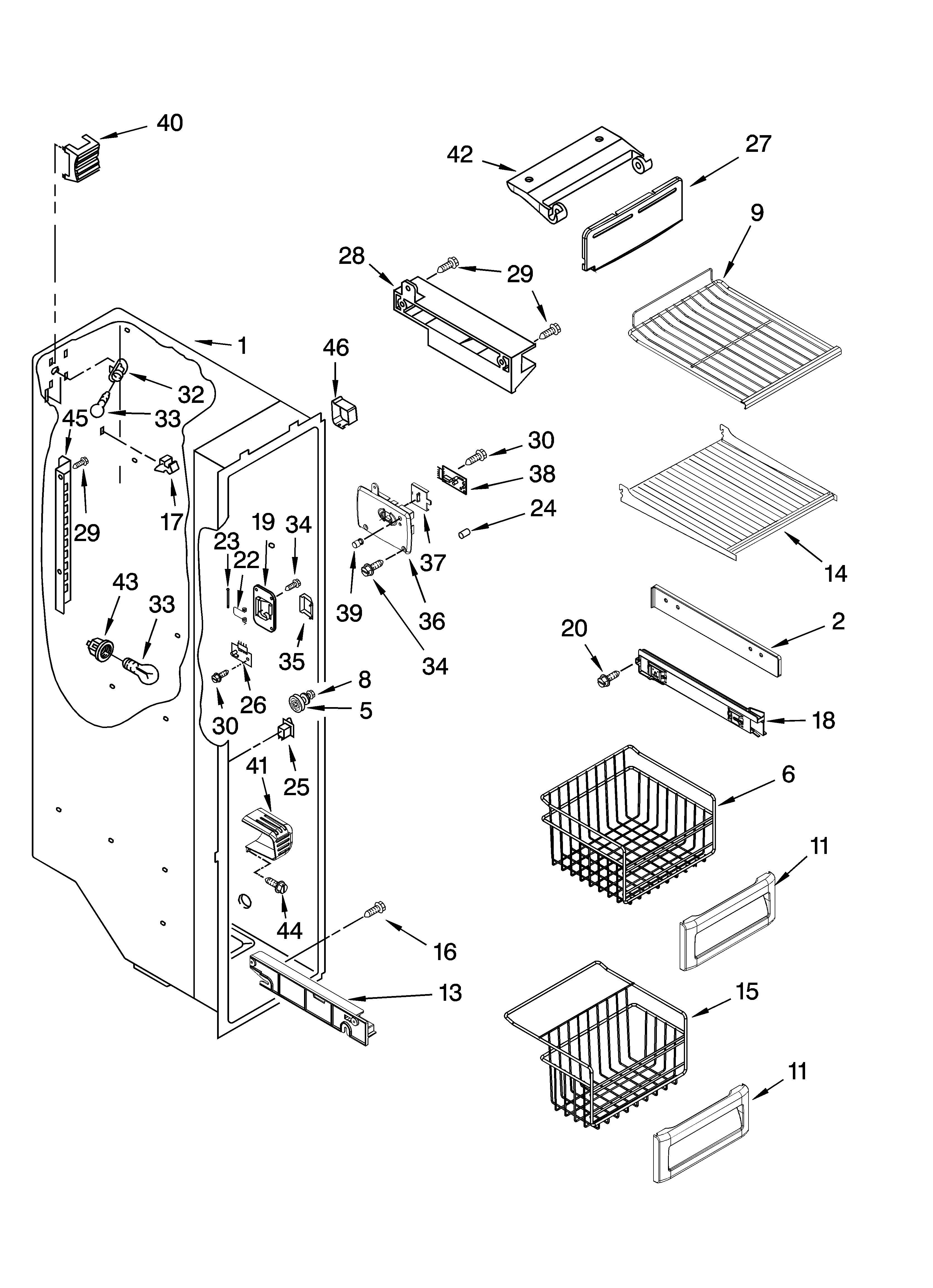 KitchenAid KSCS25INBL00 freezer liner parts diagram