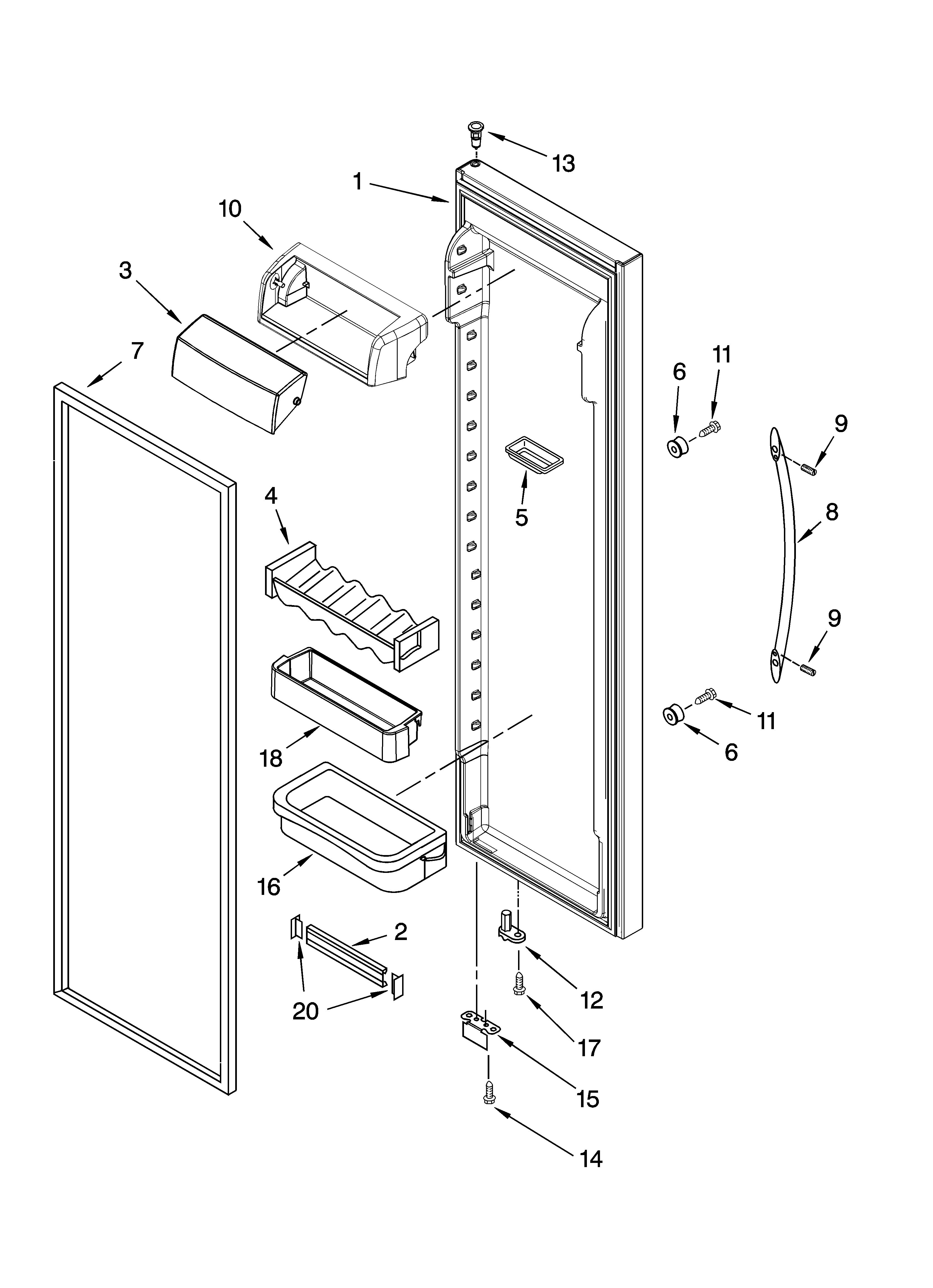 KitchenAid KSCS25INBL00 refrigerator door parts diagram