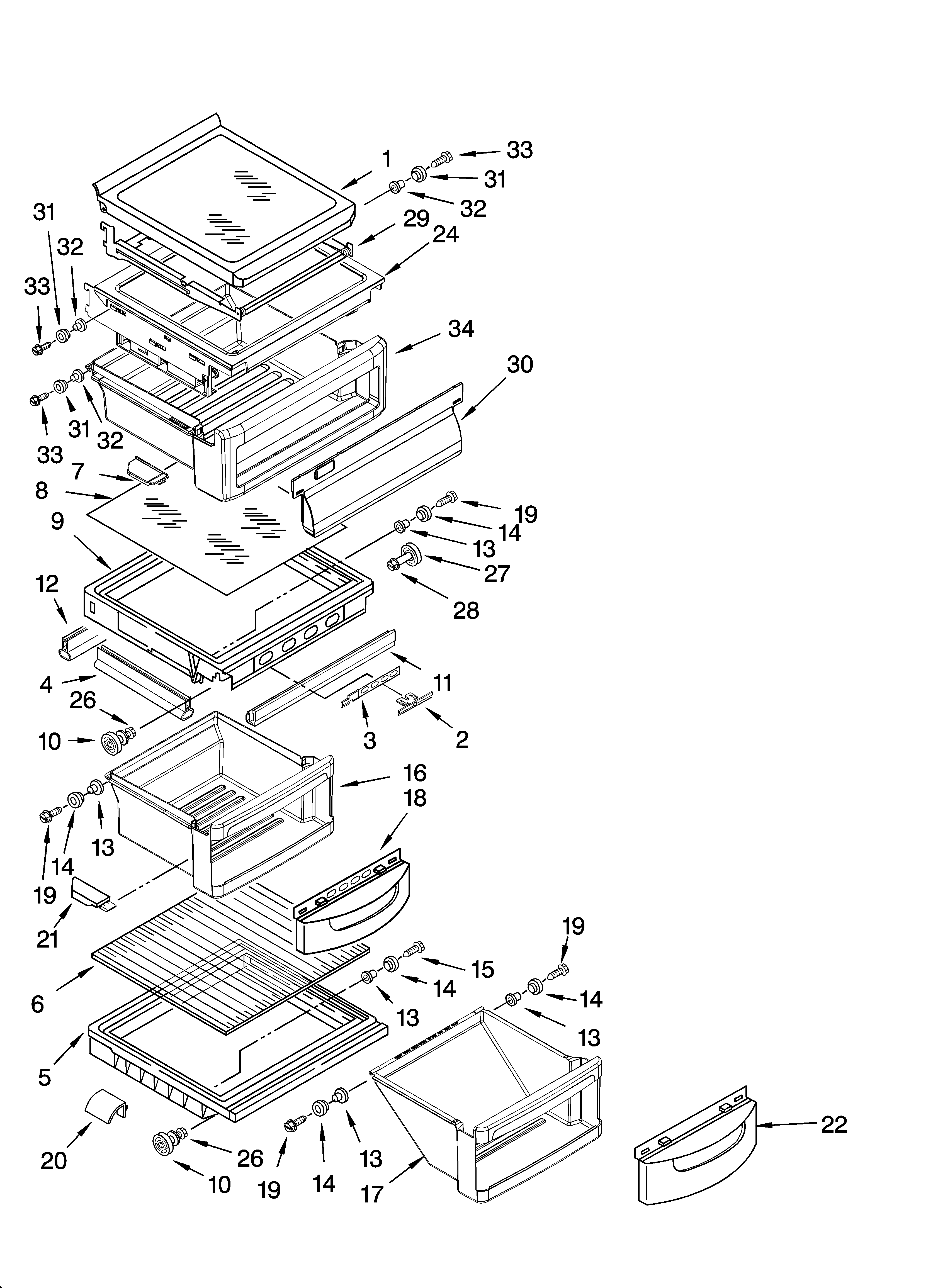 KitchenAid KSRB25FRBX02 refrigerator shelf parts diagram