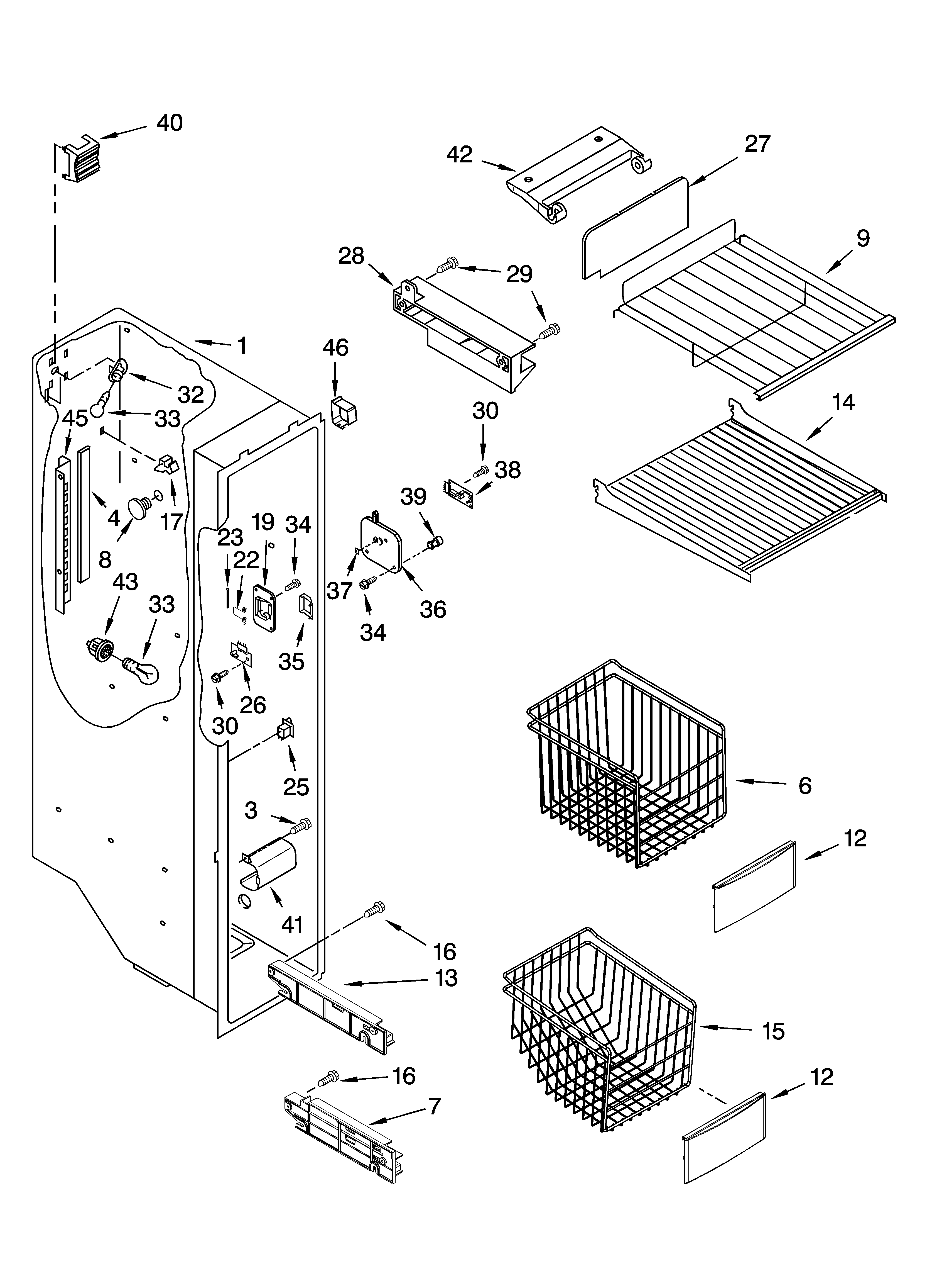 KitchenAid KSRB25FRBX02 freezer liner parts diagram