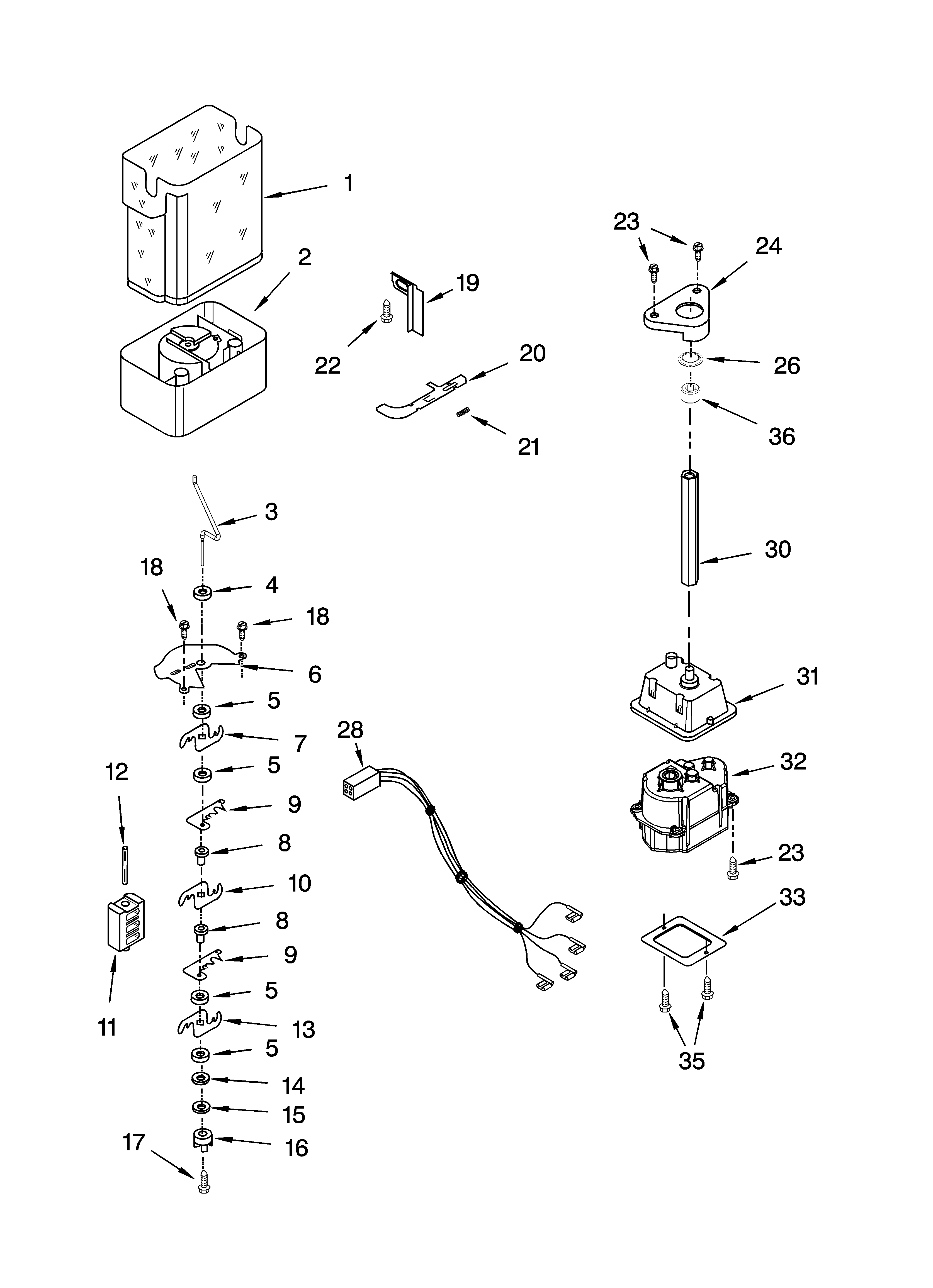 KitchenAid KSRB25FRBX02 motor and ice container parts diagram