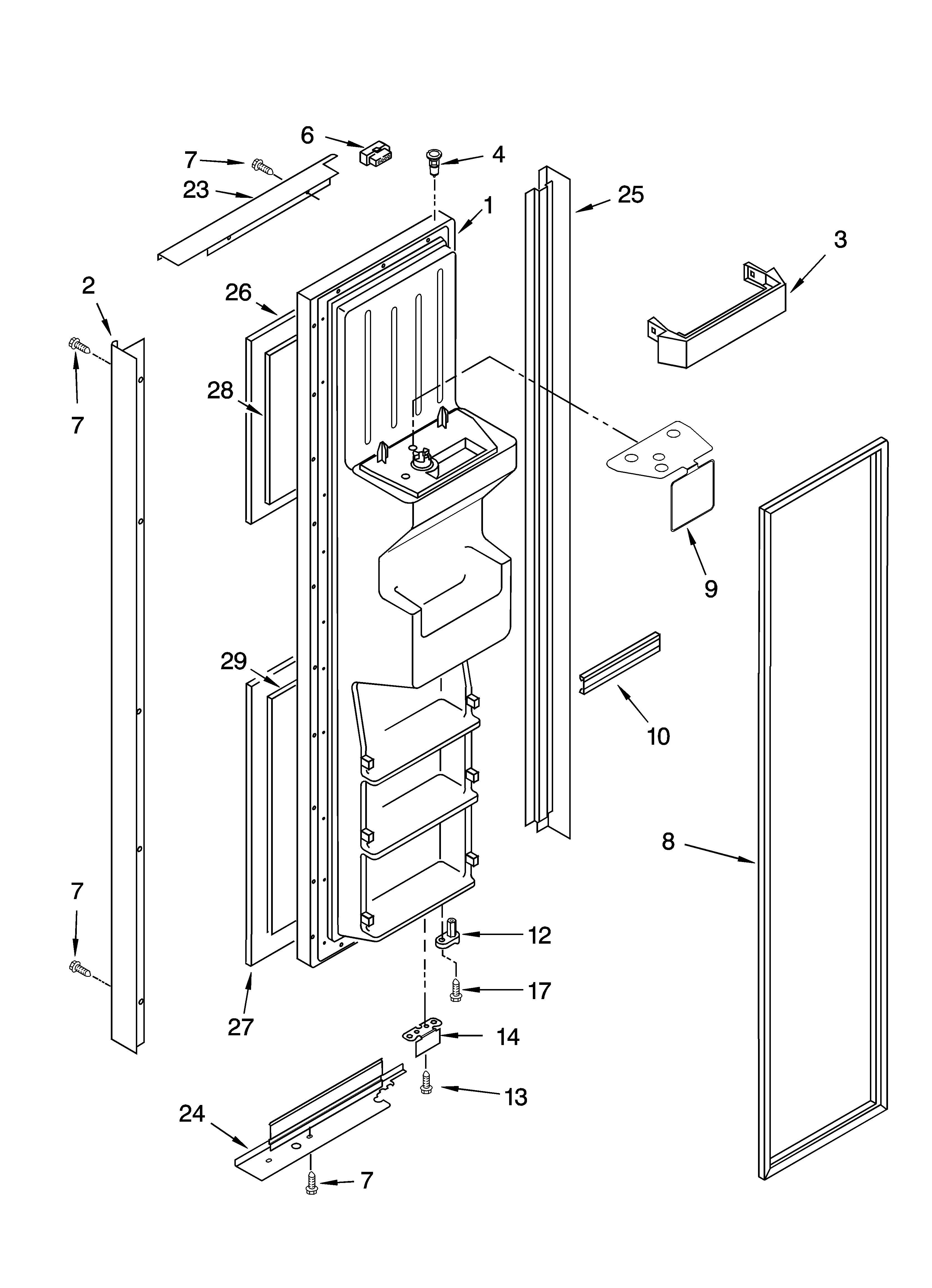 KitchenAid KSRB25FRBX02 freezer door parts diagram