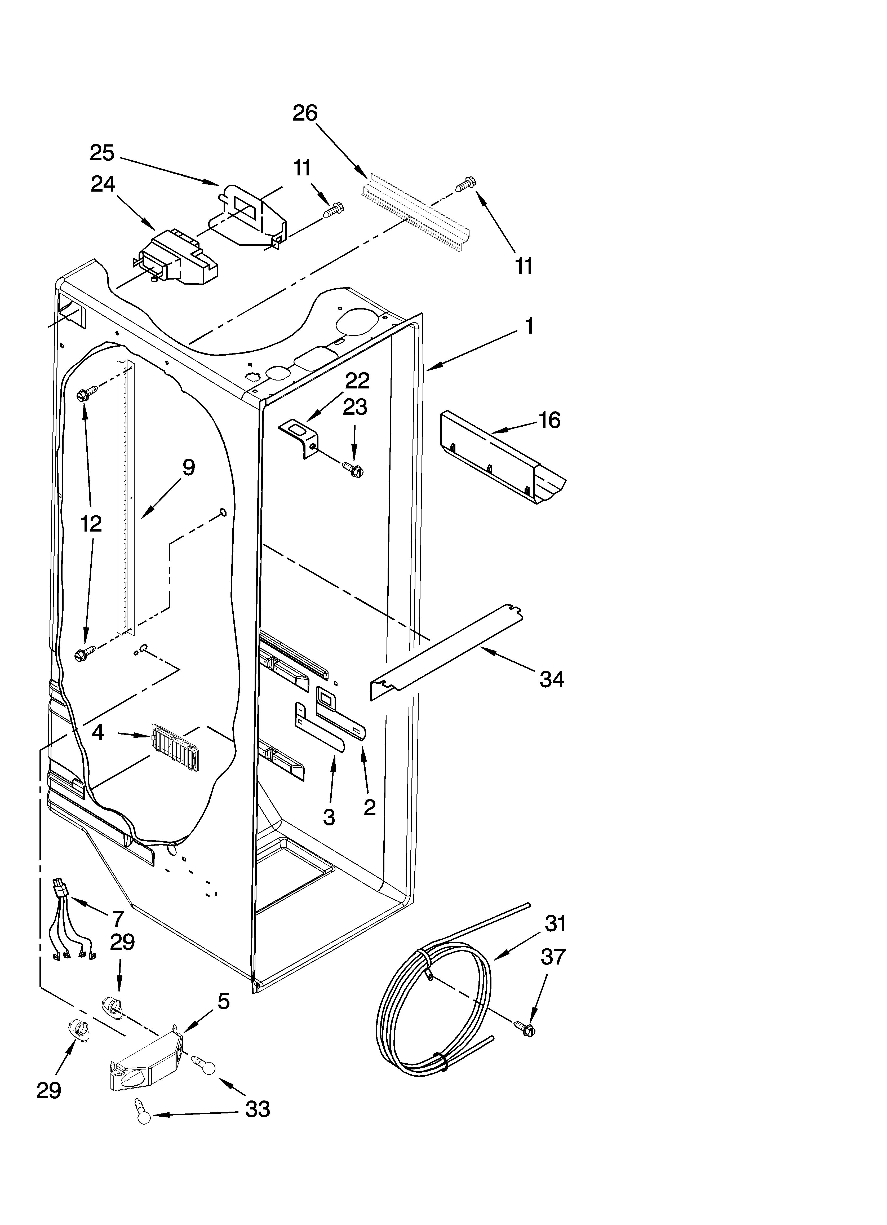 KitchenAid KSRG25FKBL18 refrigerator liner parts diagram