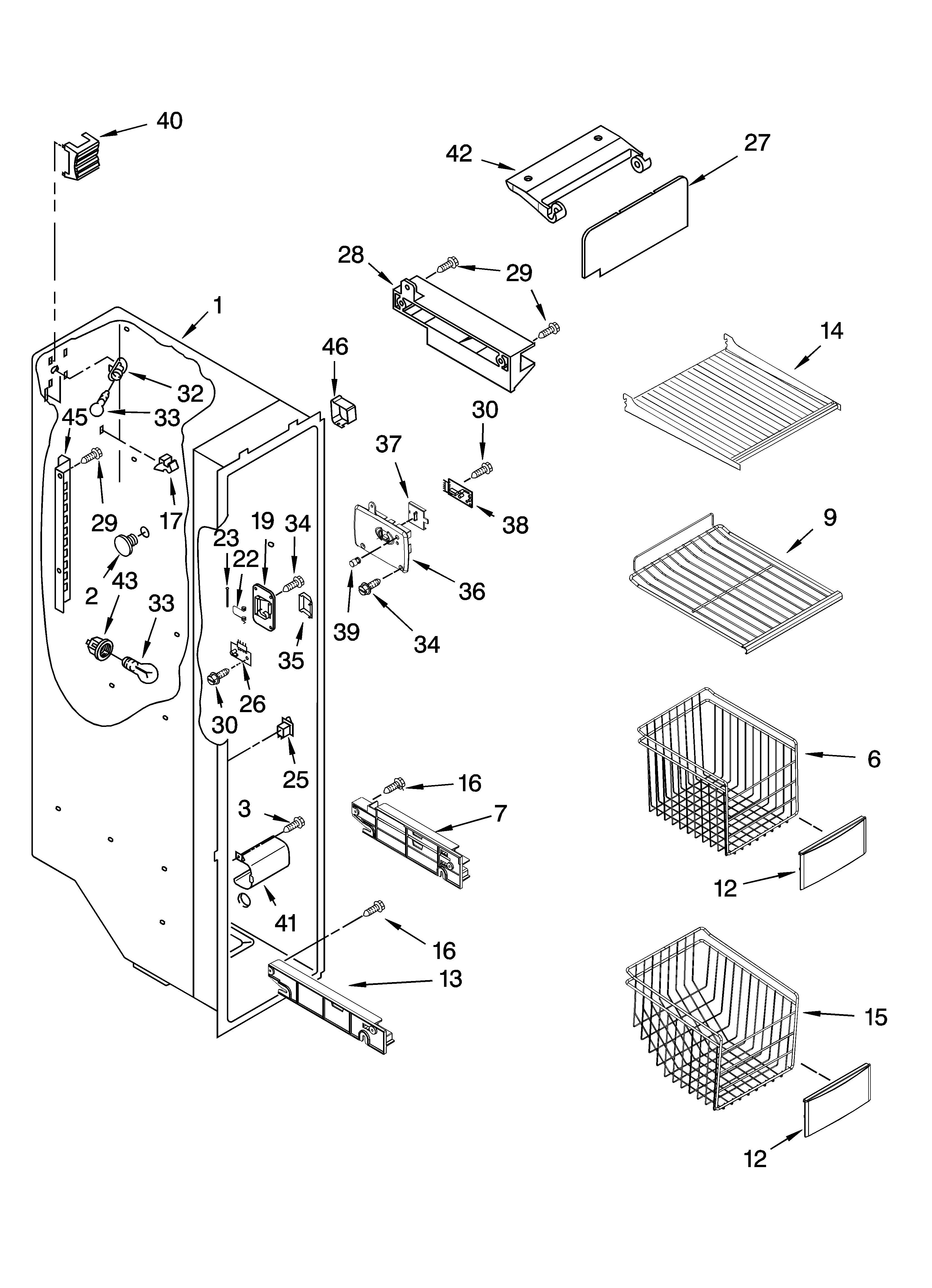 KitchenAid KSRG25FKBL18 freezer liner parts diagram