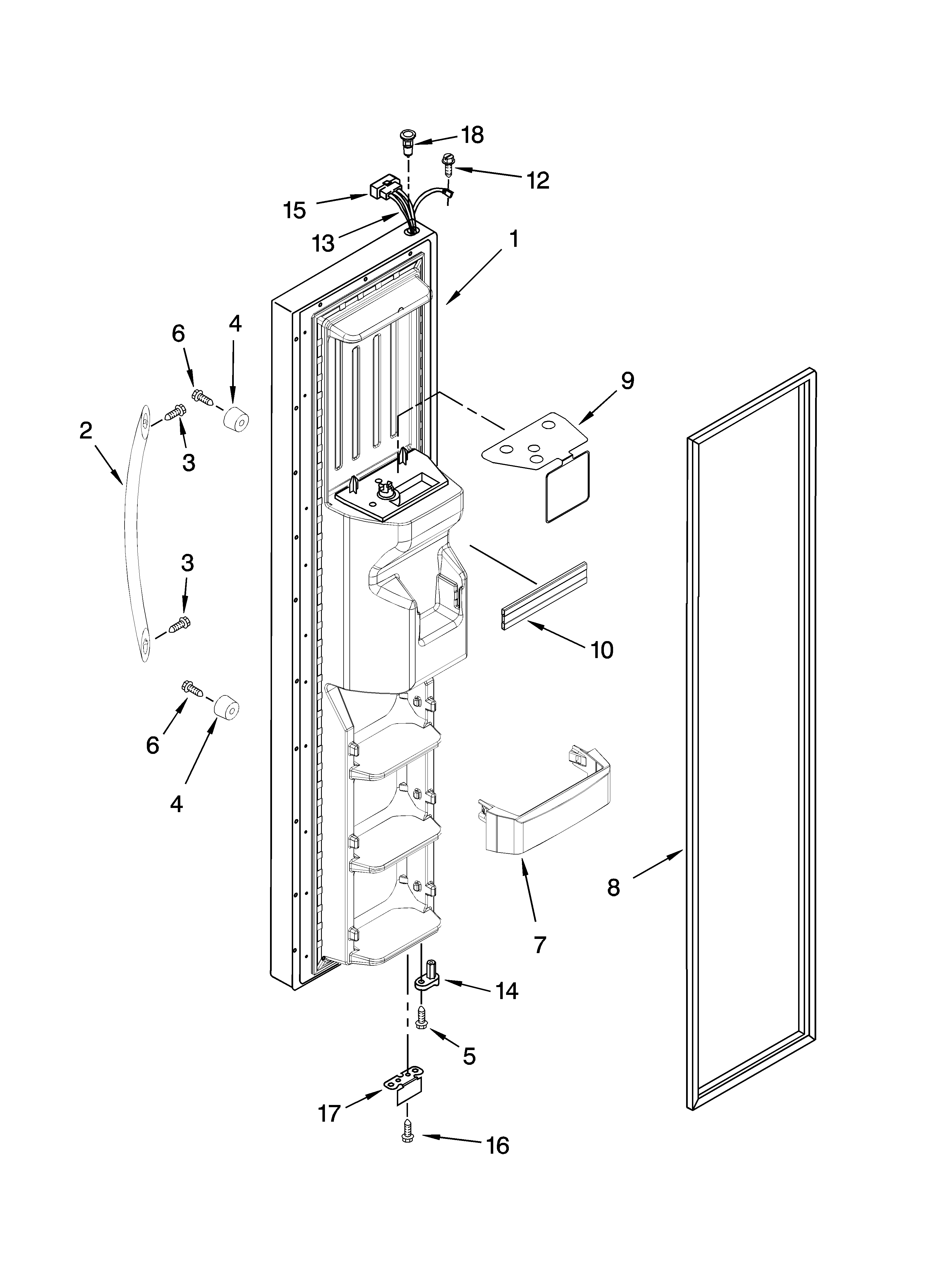 KitchenAid KSRG25FKBL18 freezer door parts diagram