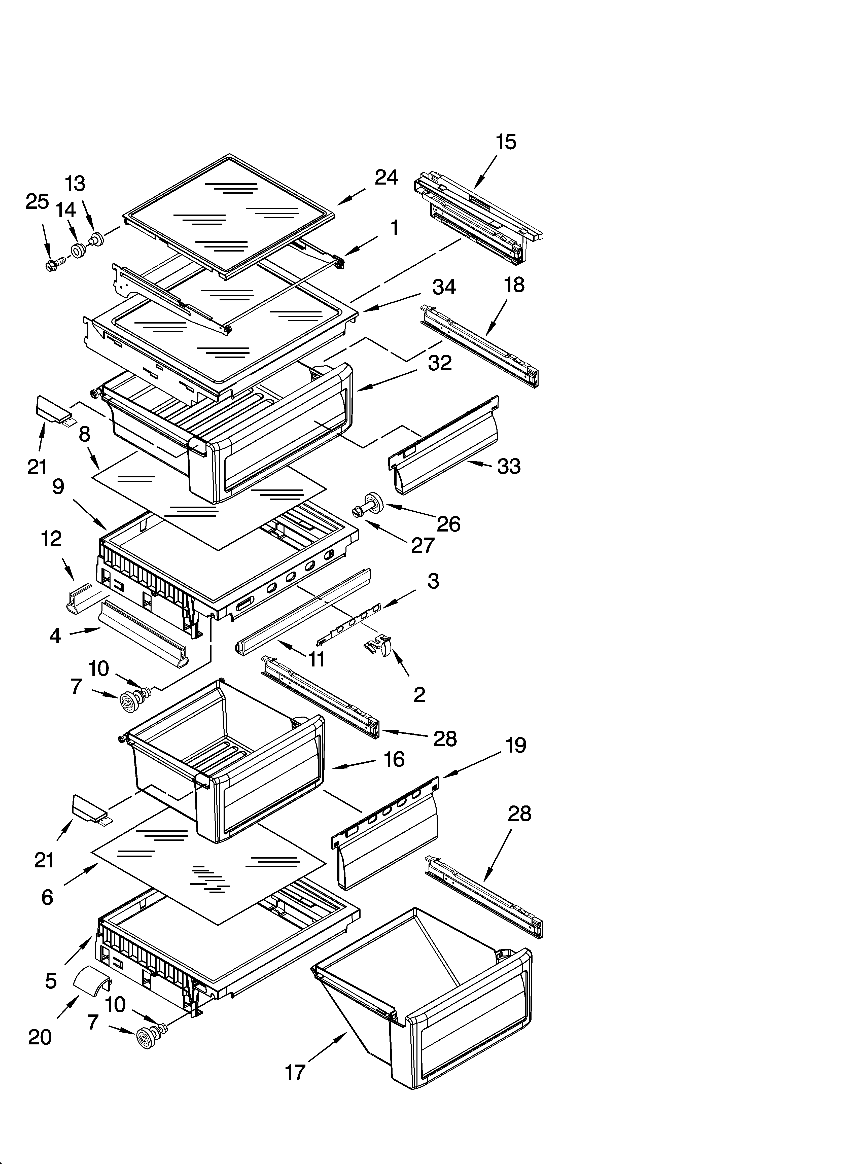 KitchenAid KSRW25CRSS03 refrigerator shelf parts diagram