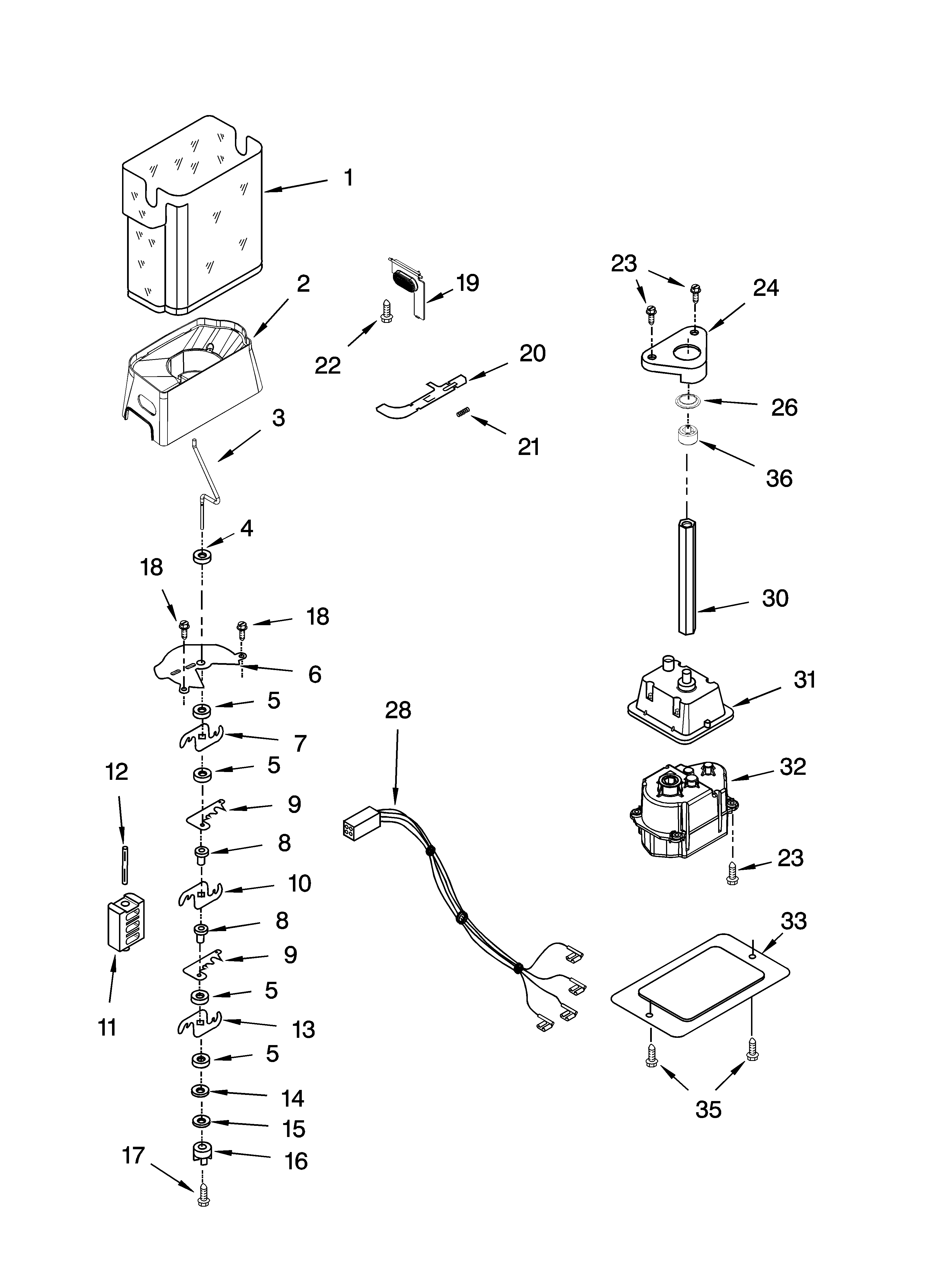 KitchenAid KSRW25CRSS03 motor and ice container parts diagram