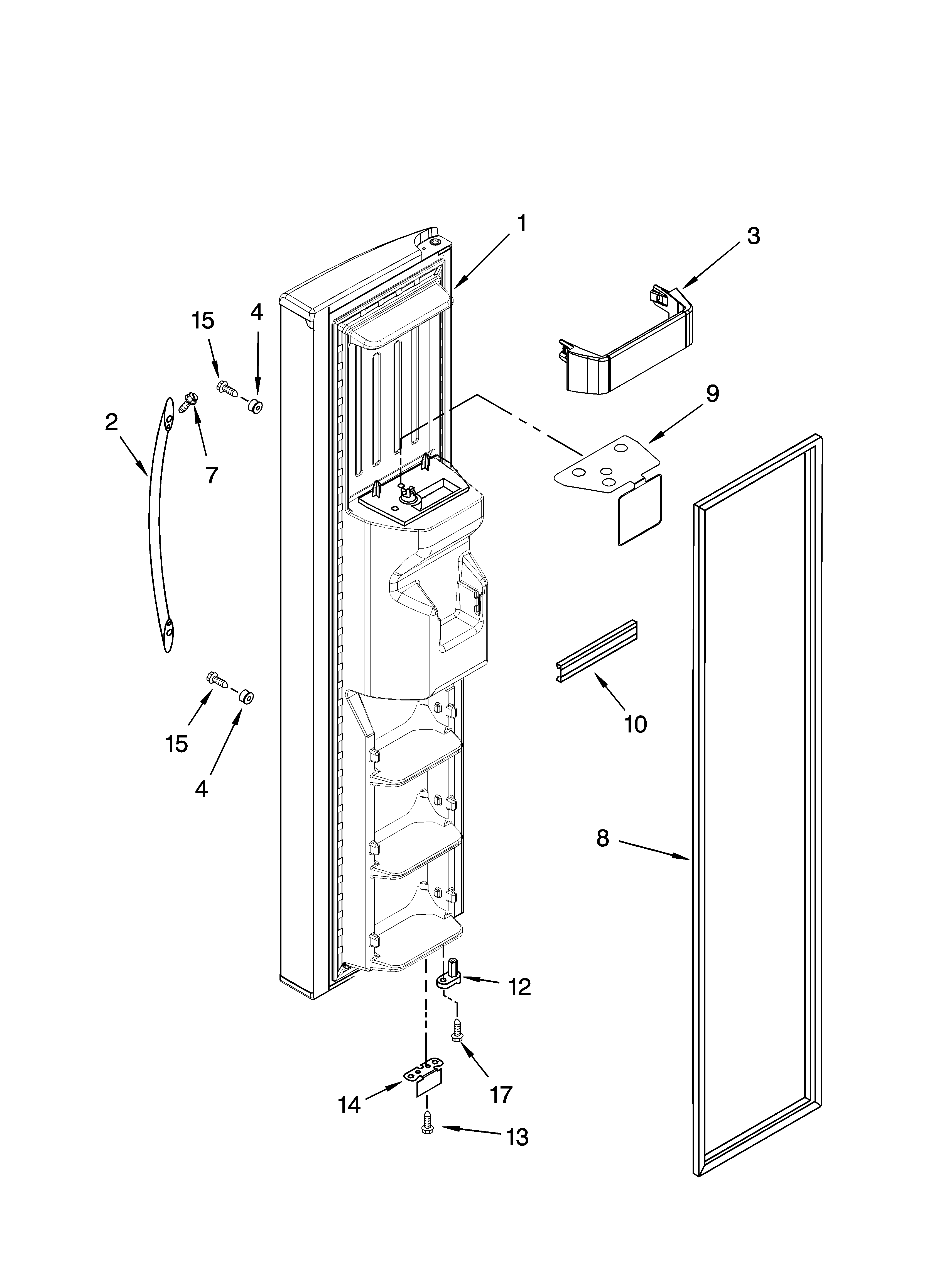 KitchenAid KSRW25CRSS03 freezer door parts diagram