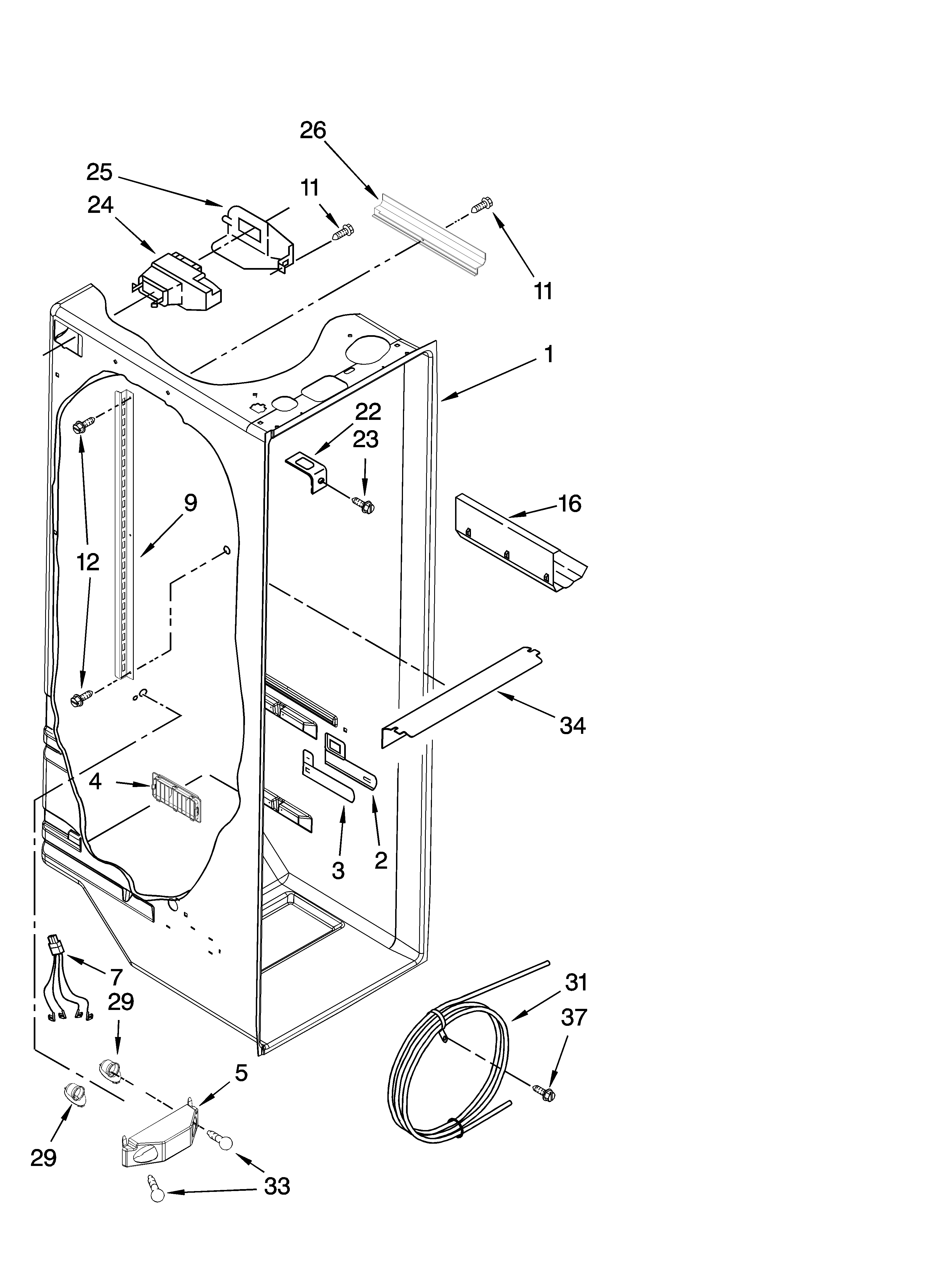 KitchenAid KSRX25FSWH01 refrigerator liner parts diagram