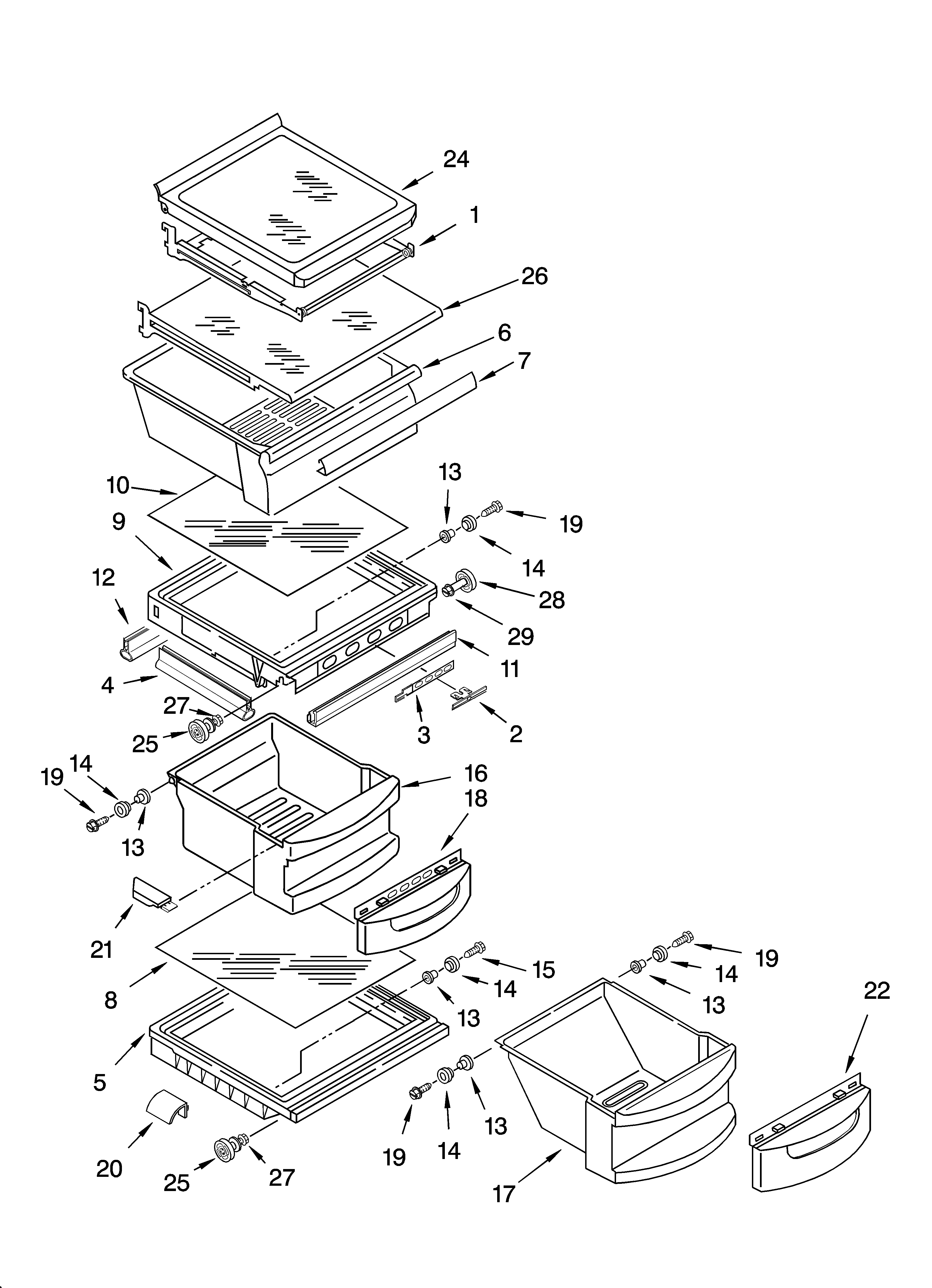 KitchenAid KSRX25FSWH01 refrigerator shelf parts diagram