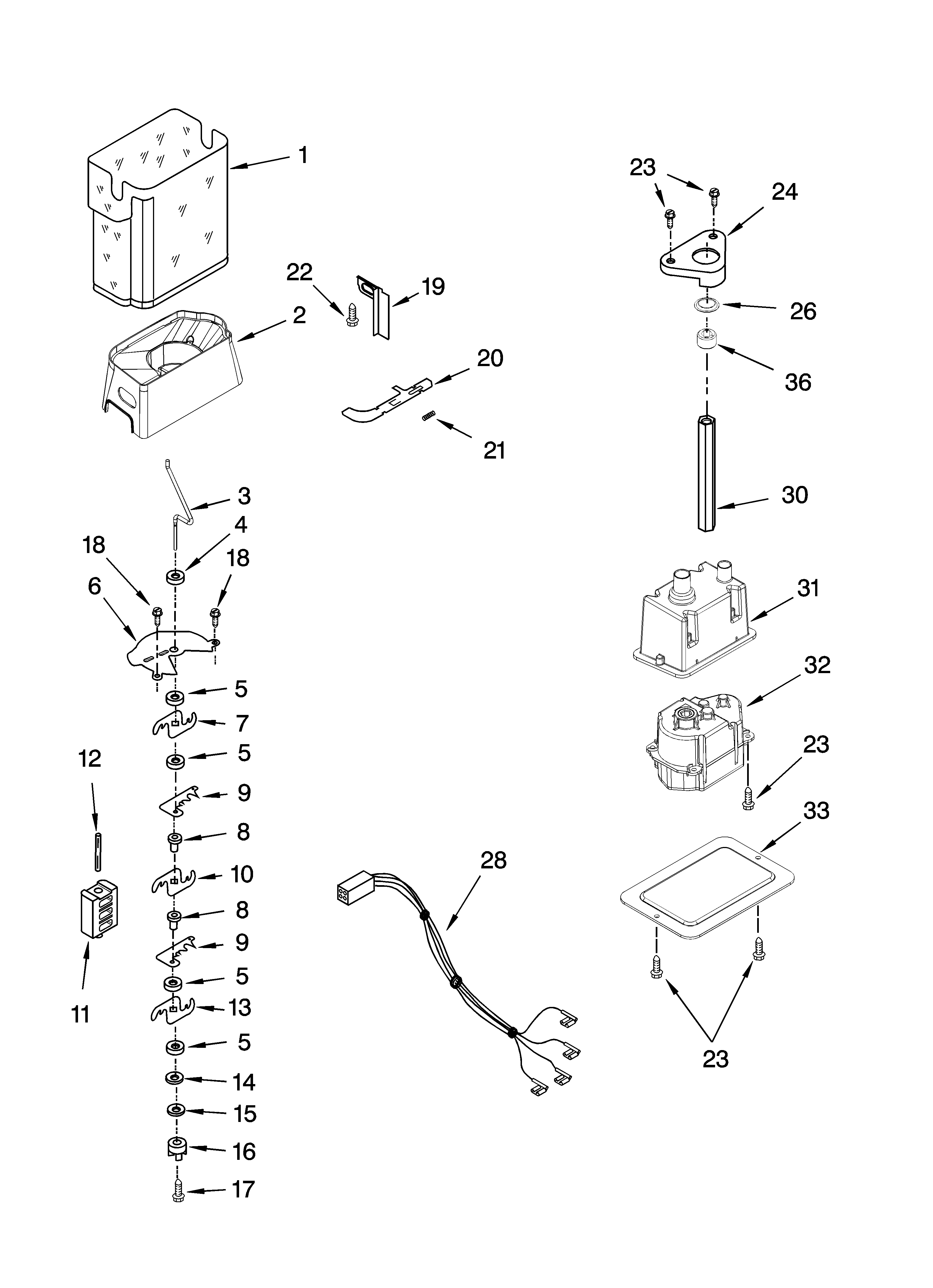 KitchenAid KSRY25CRMS01 motor and ice container parts diagram