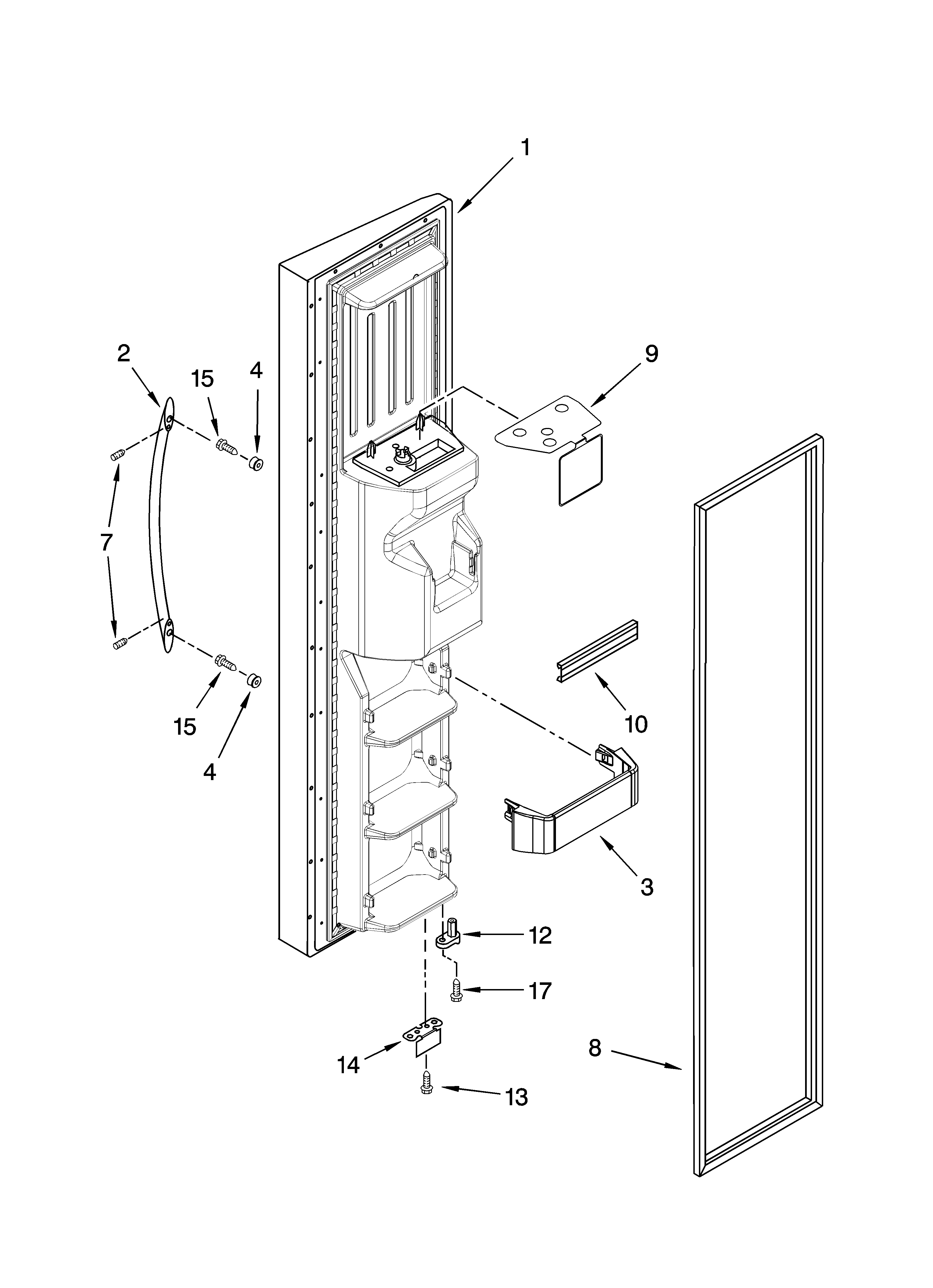KitchenAid KSRY25CRMS01 freezer door parts diagram