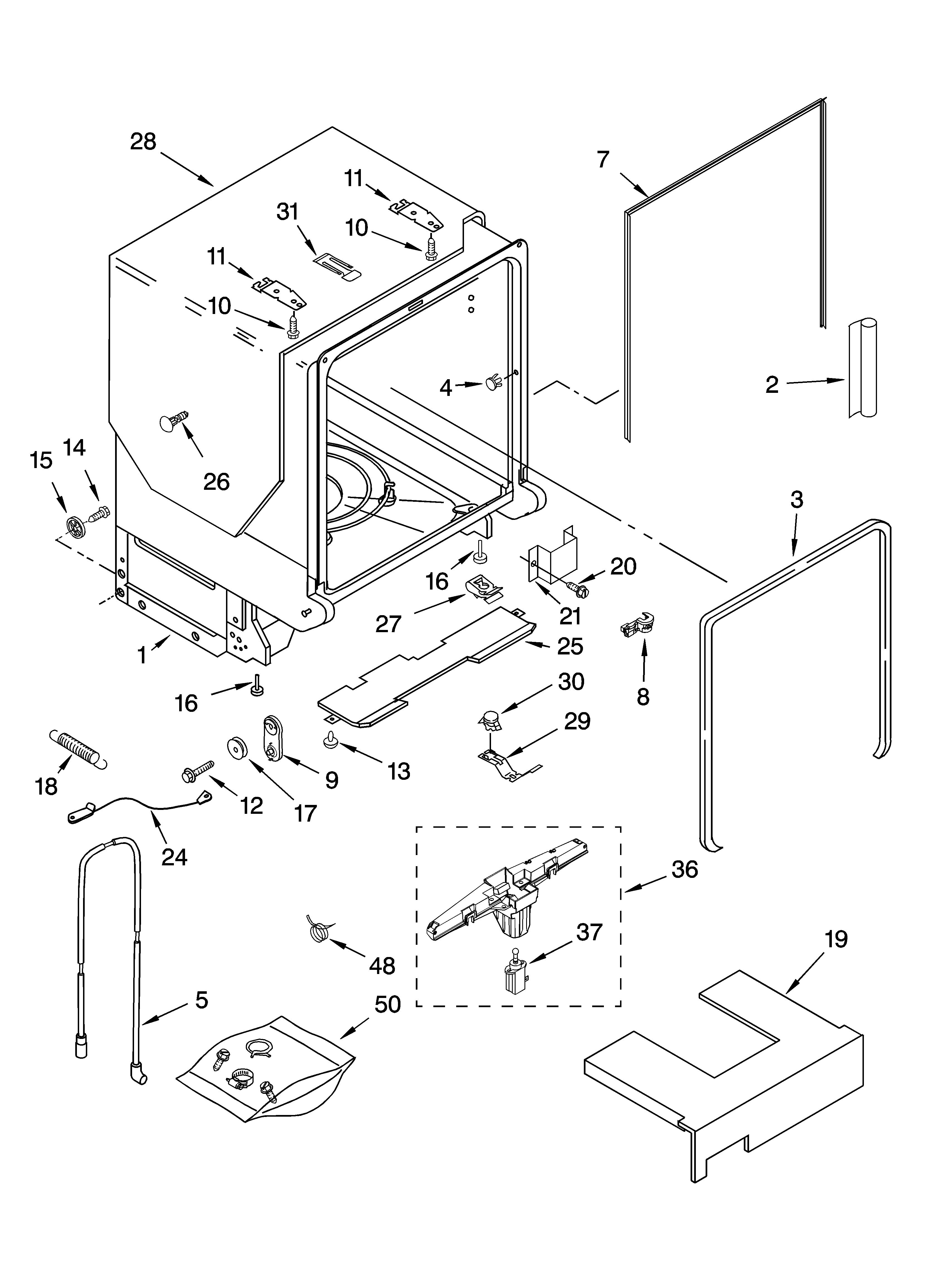 KitchenAid KUDS03FSBT2 tub and frame parts diagram