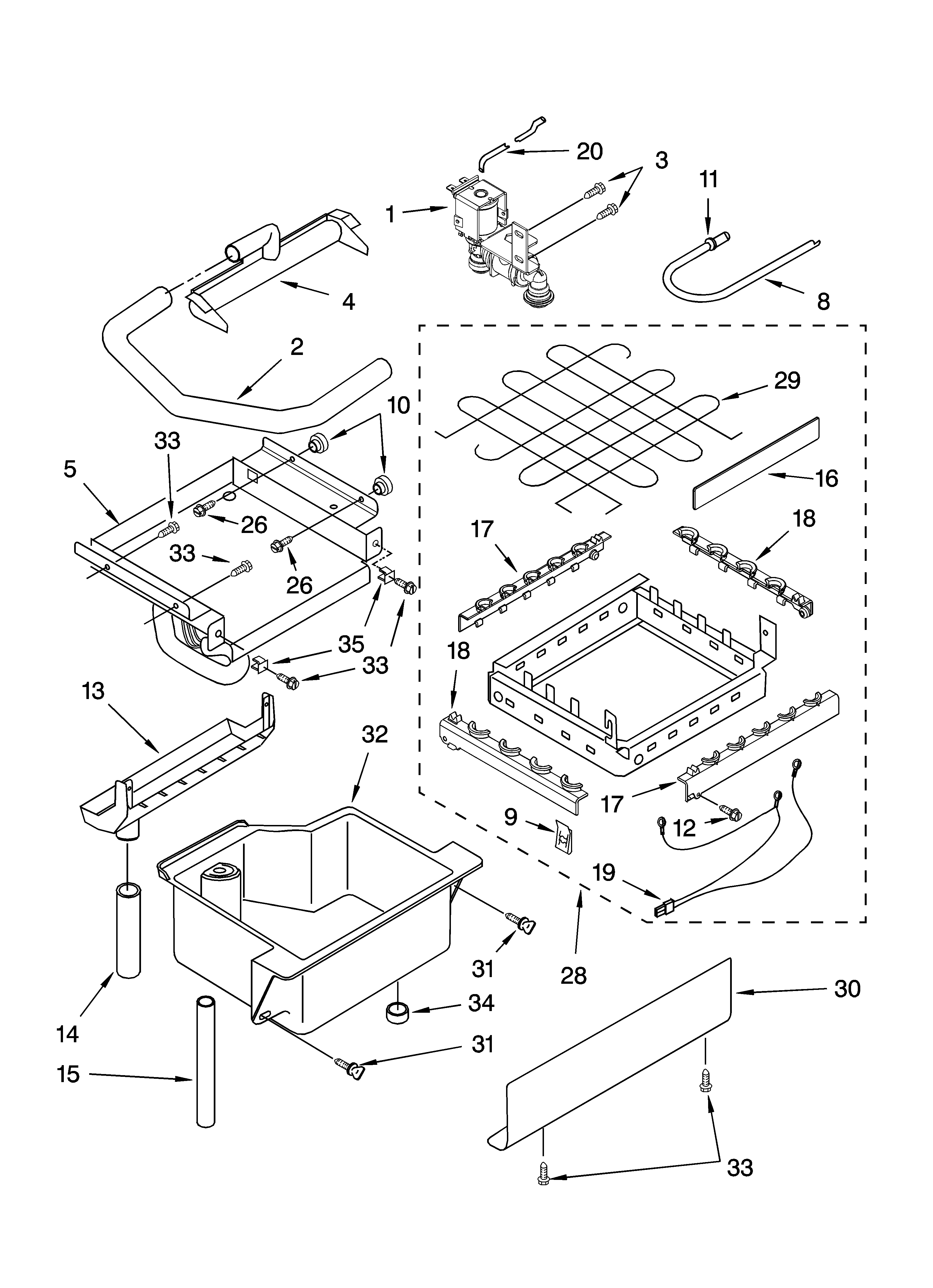 KitchenAid KUIA15NLHS9 evaporator, ice cutter grid and water parts diagram