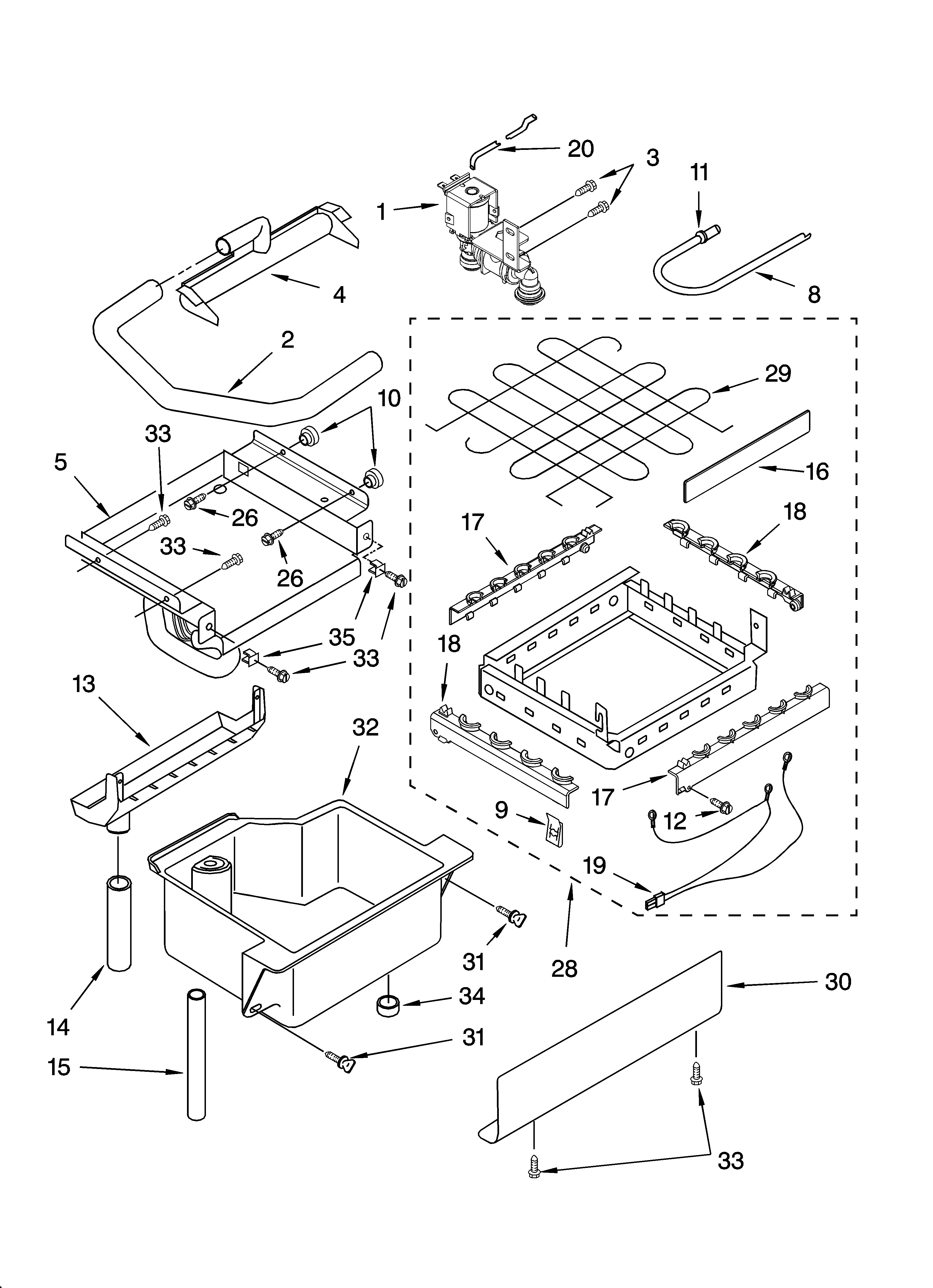 KitchenAid KUIA15PLLS5 evaporator, ice cutter grid and water parts diagram
