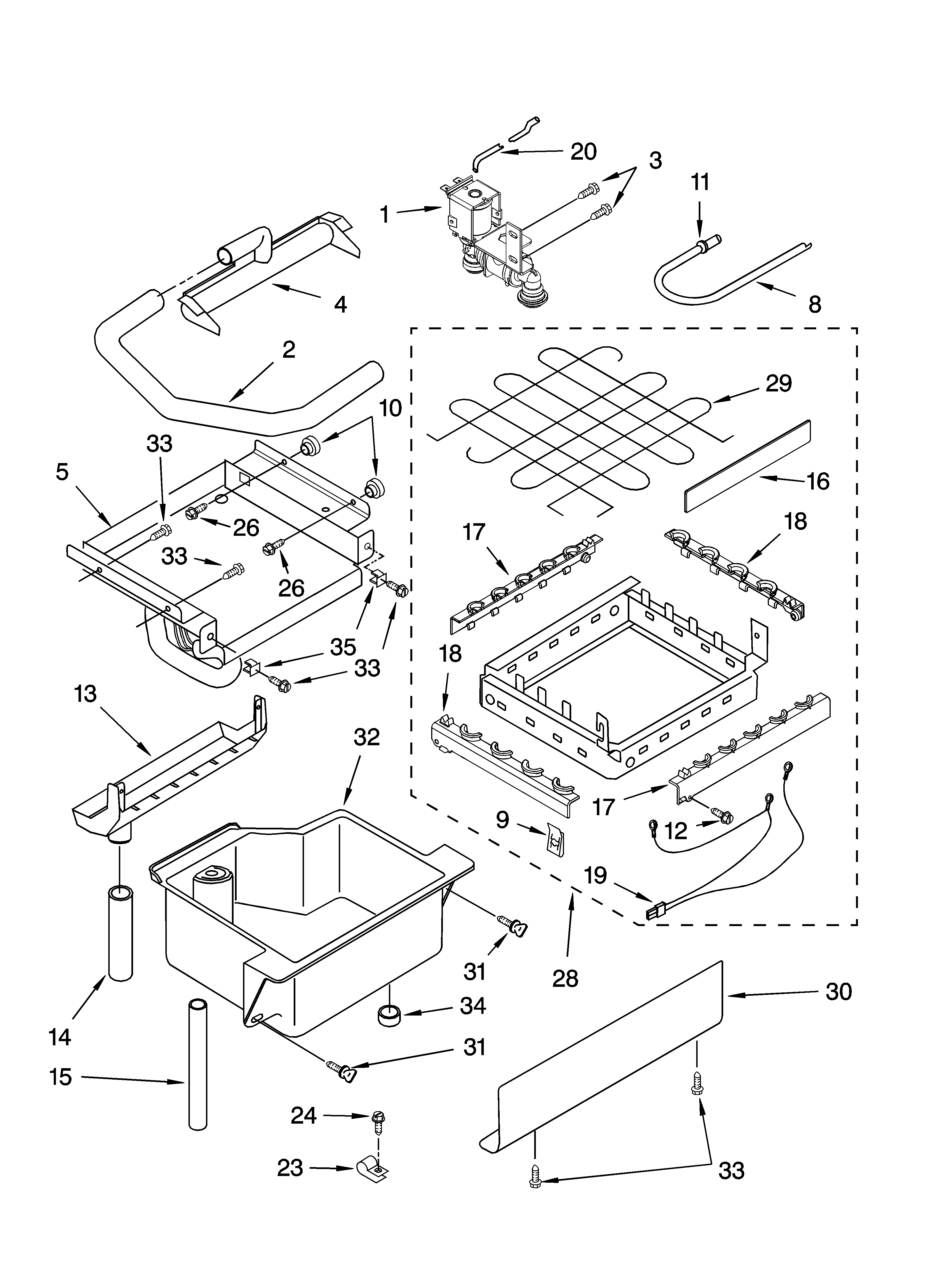 KitchenAid KUIA15PRLS5 evaporator, ice cutter grid and water parts diagram