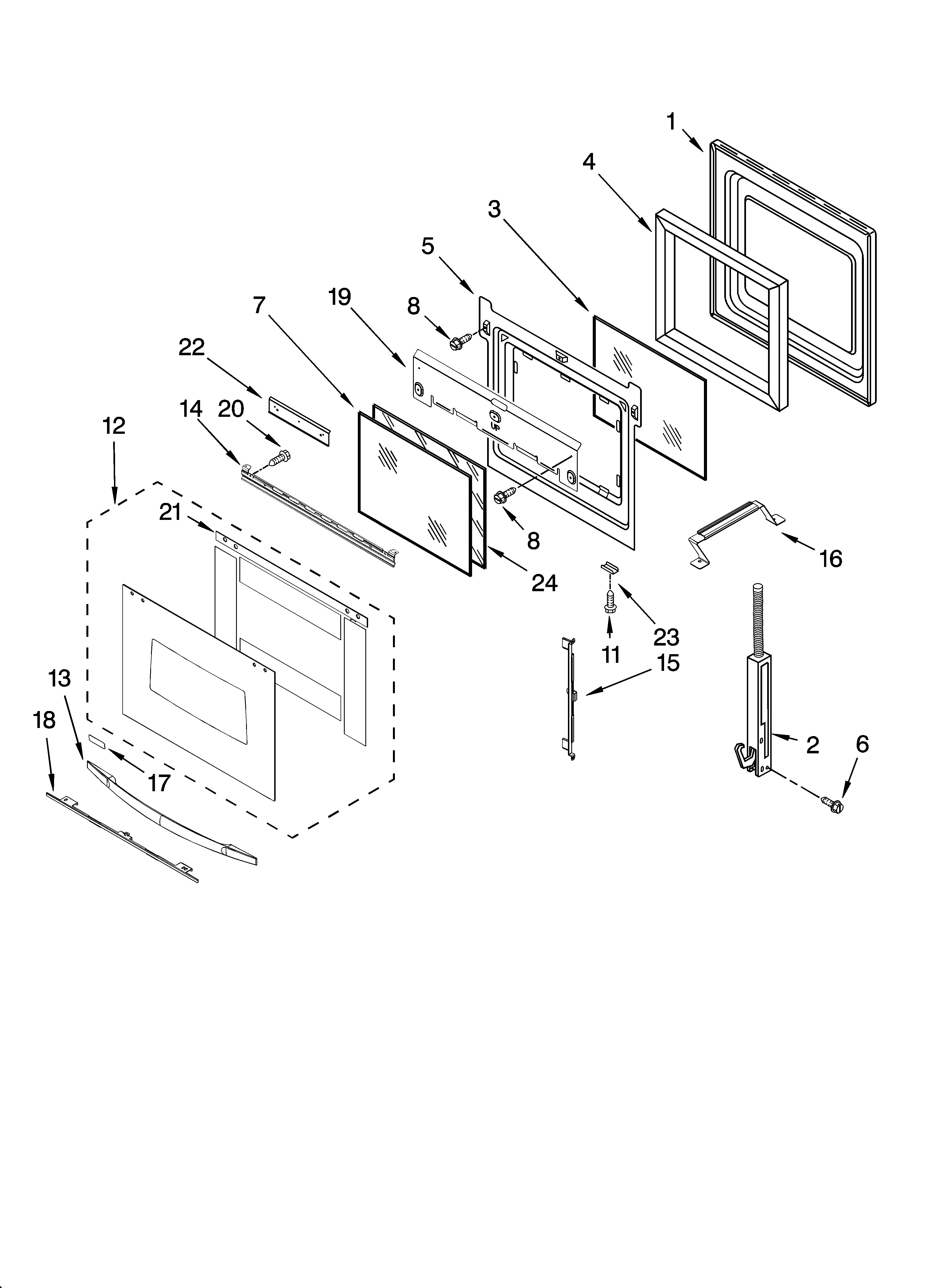 Whirlpool RBS275PRS00 oven door parts diagram