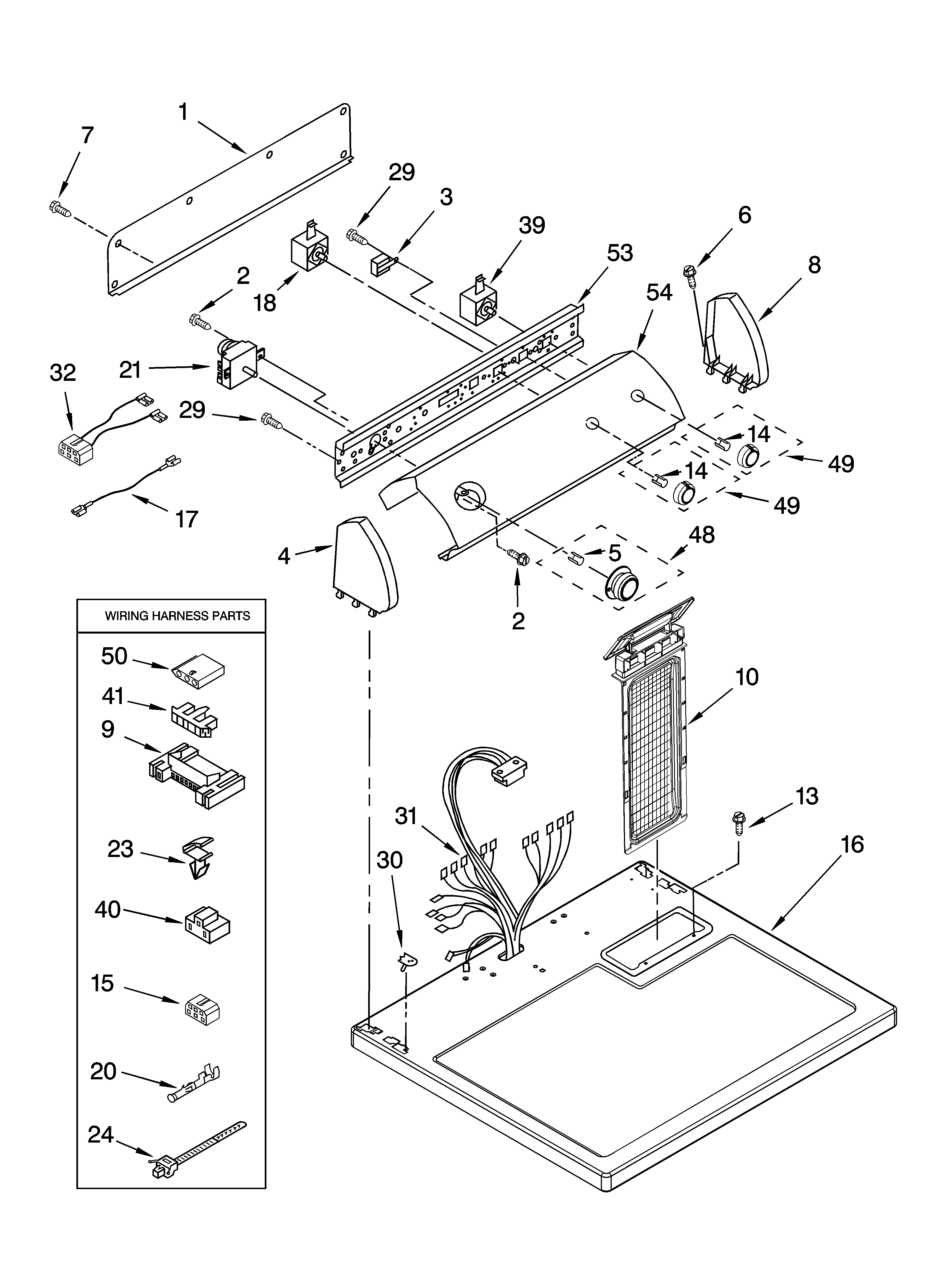 Roper RED4440SQ0 top and console parts diagram
