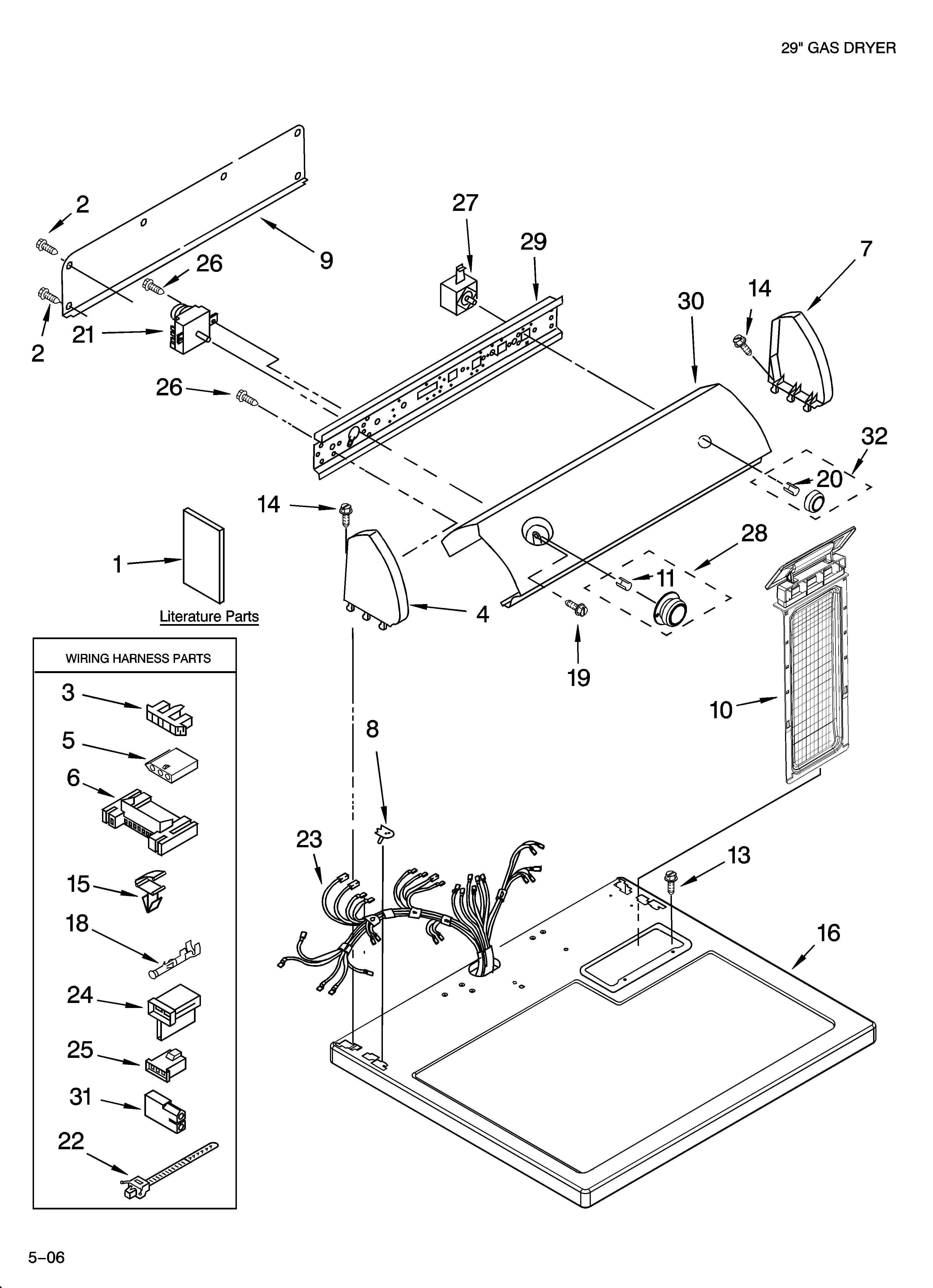 Roper RGD4100SQ0 top and console parts diagram