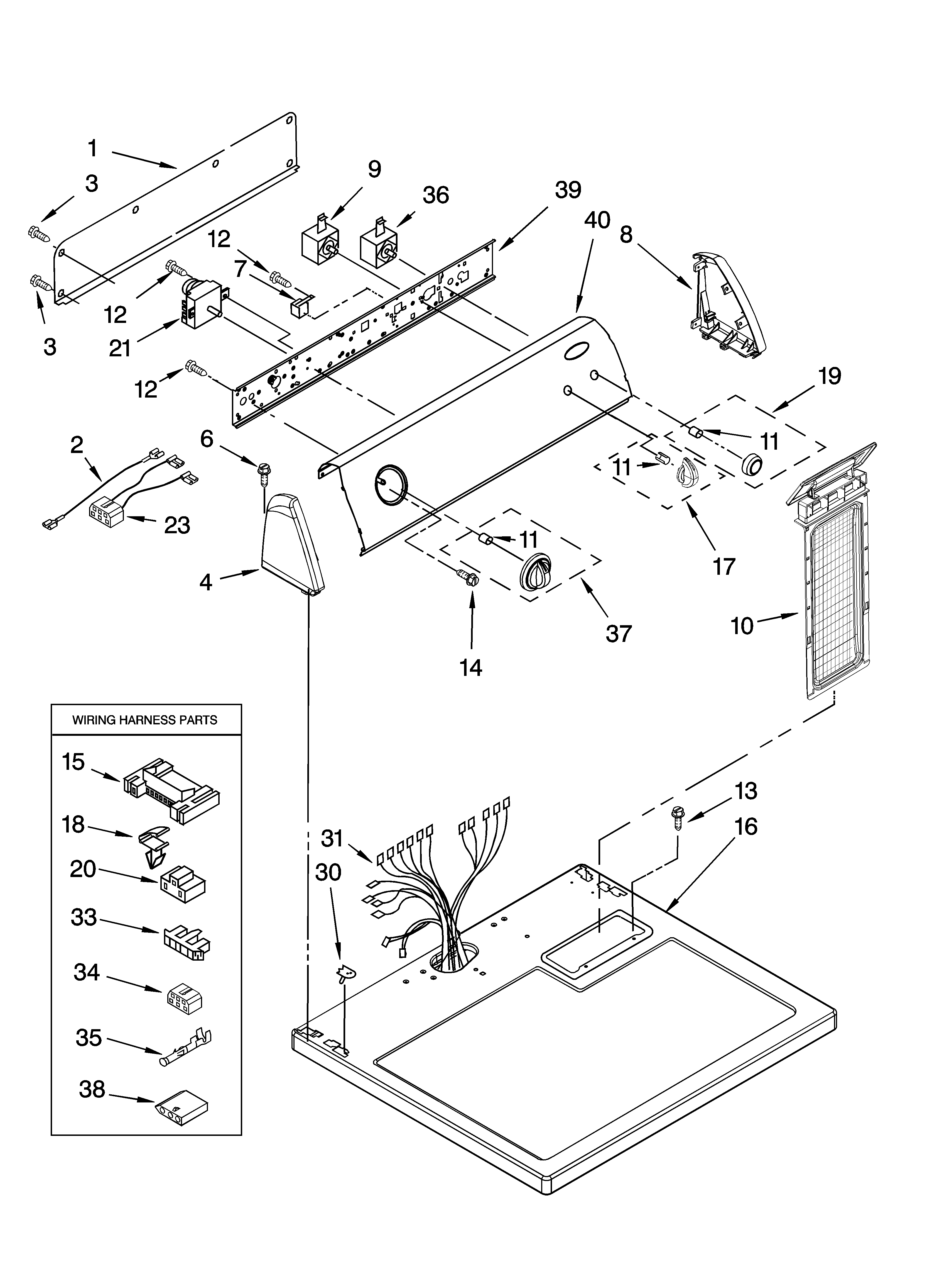 Whirlpool WED5600ST0 top and console parts diagram