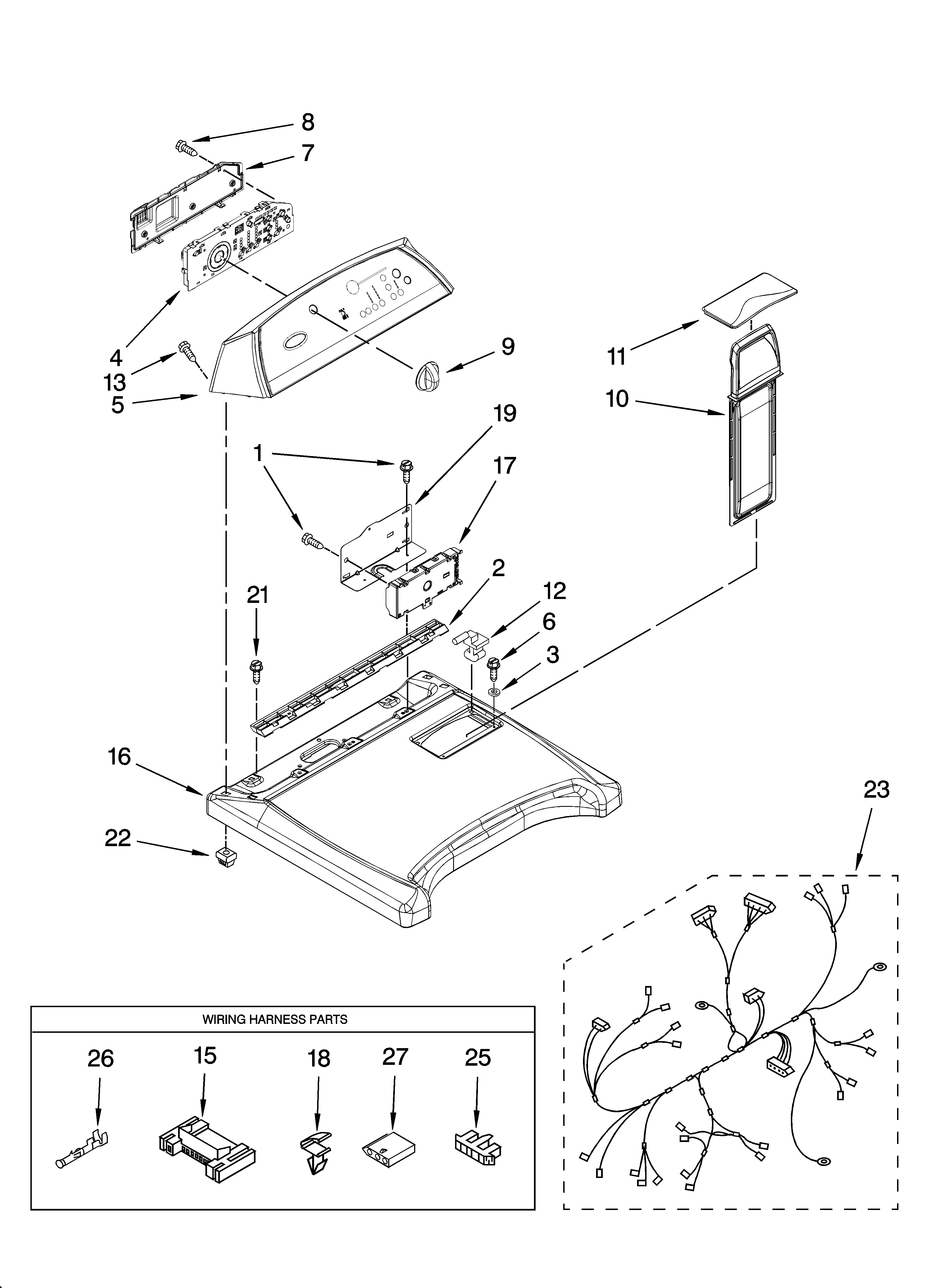 Whirlpool WED6400SB0 top and console parts diagram