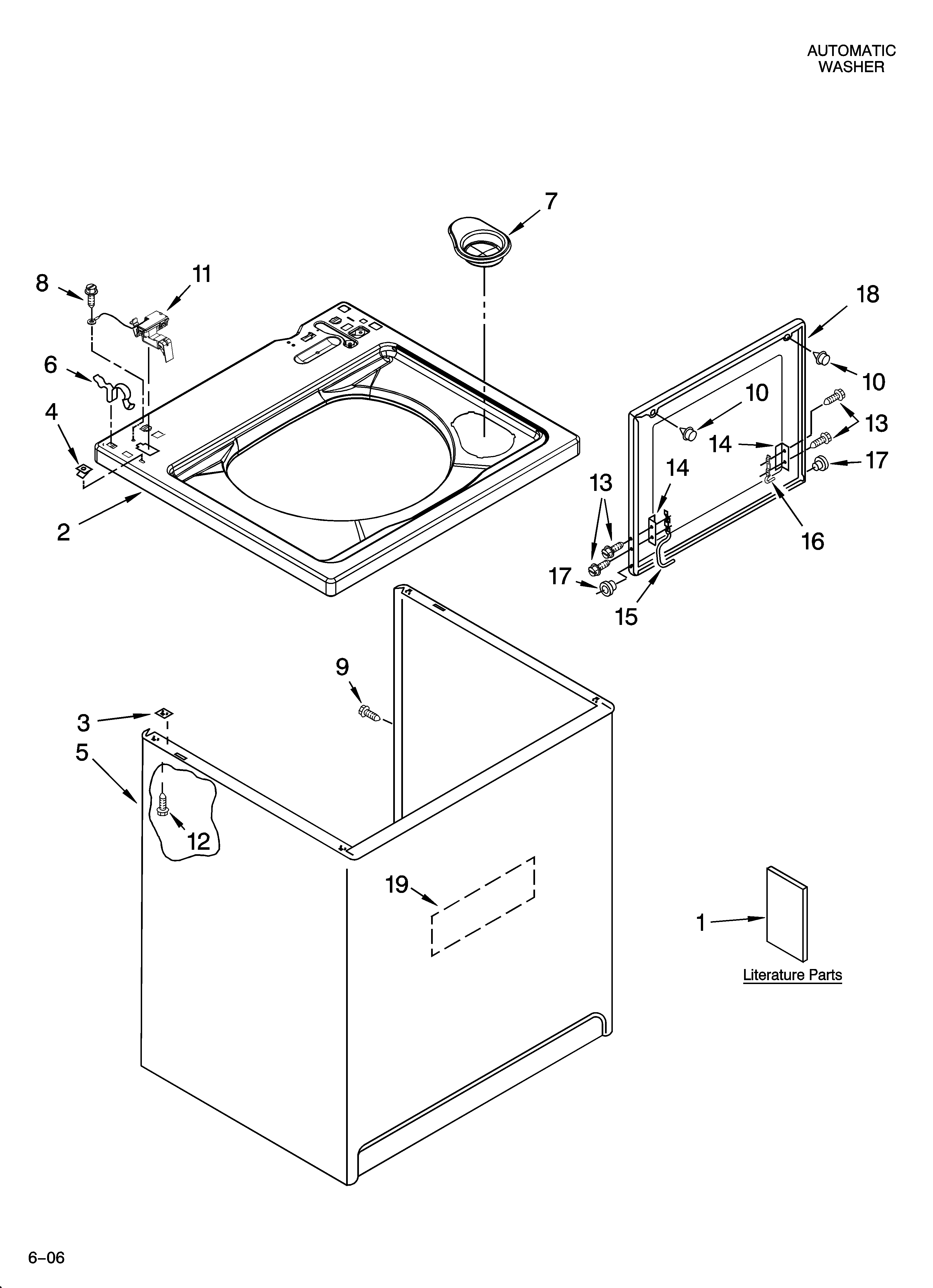 Whirlpool WTW5540SQ0 top and cabinet parts diagram