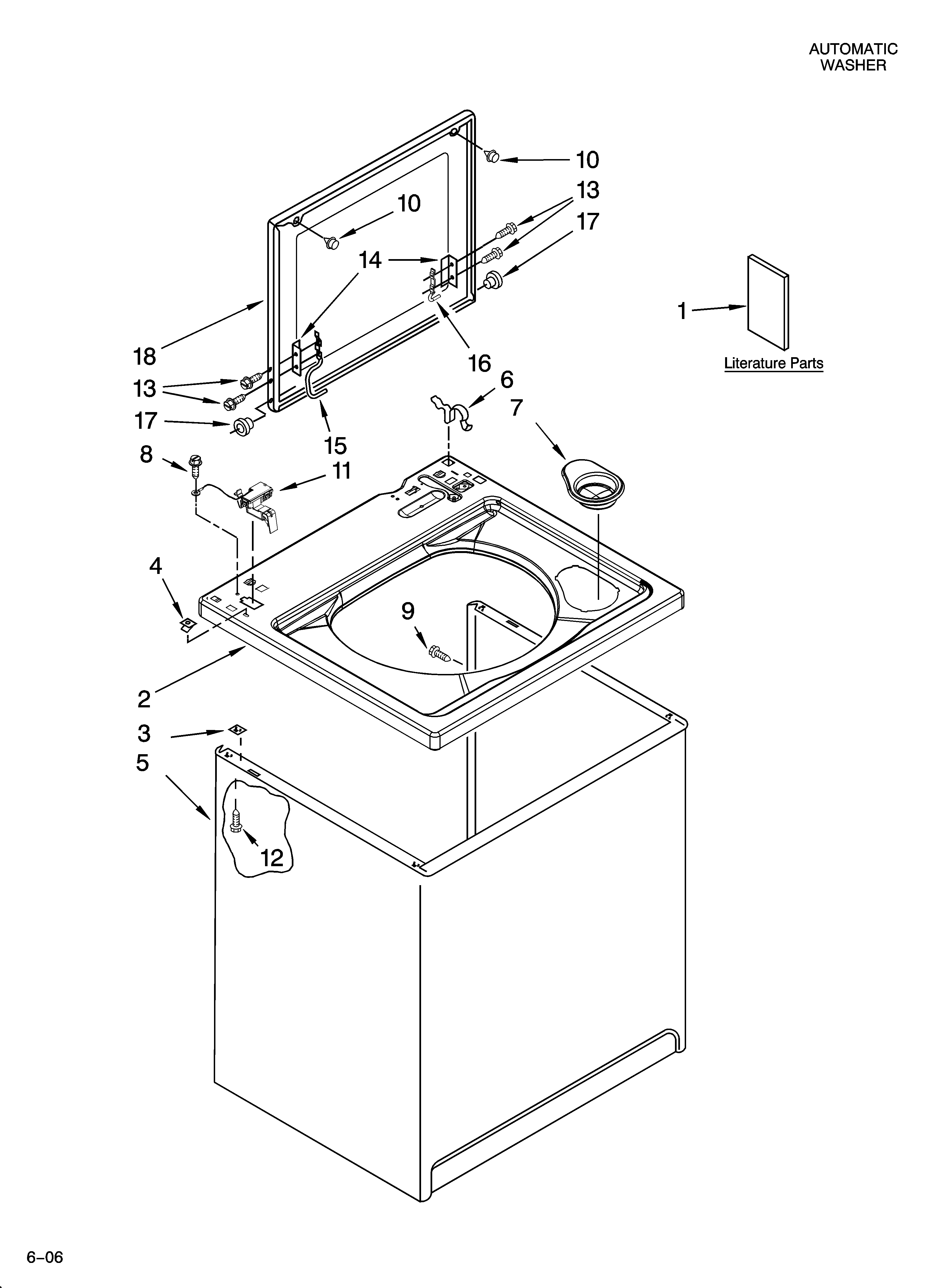 Whirlpool WTW5600SQ0 top and cabinet parts diagram