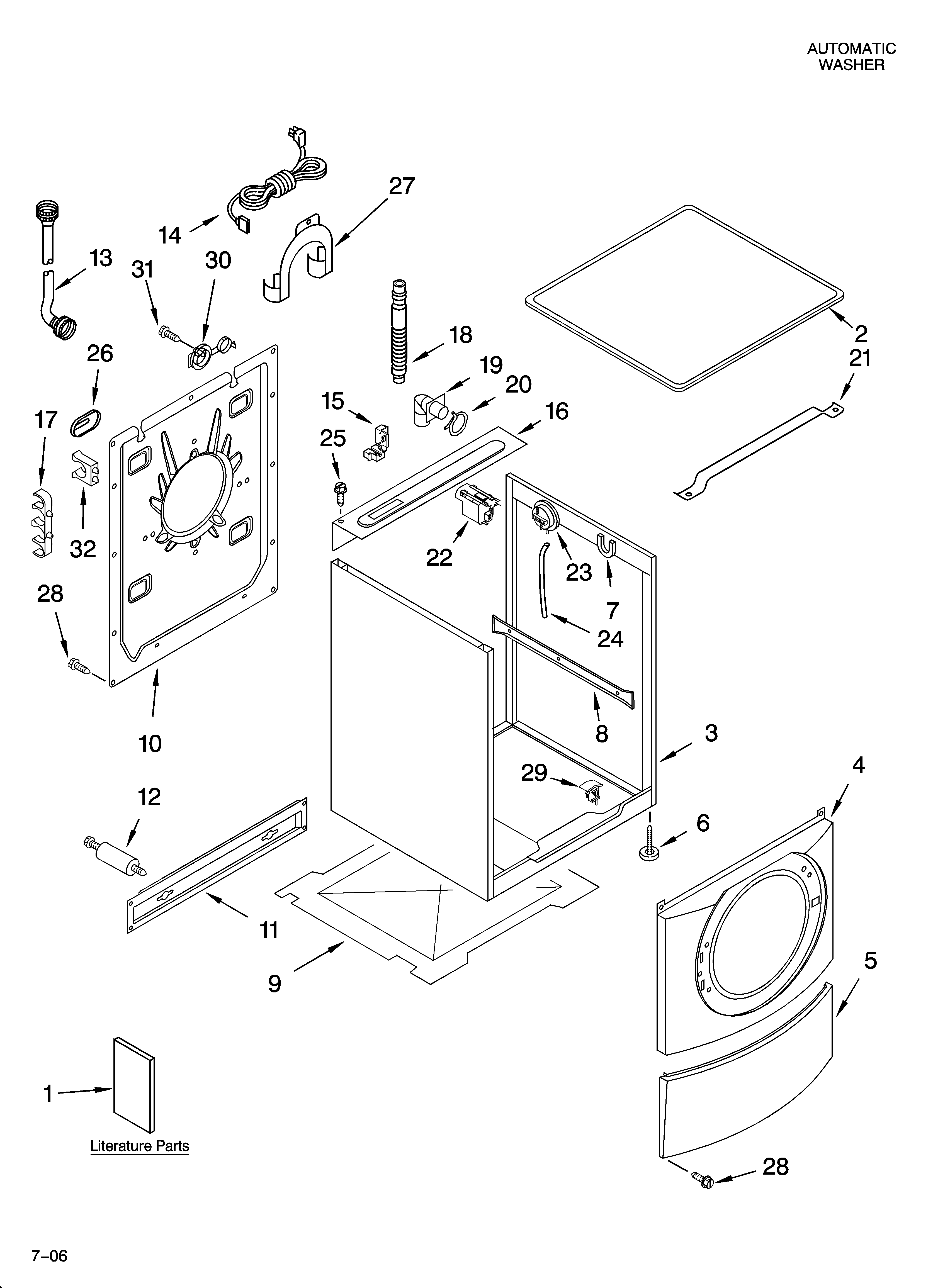 Whirlpool 7MGHW9400PW1 top and cabinet parts diagram