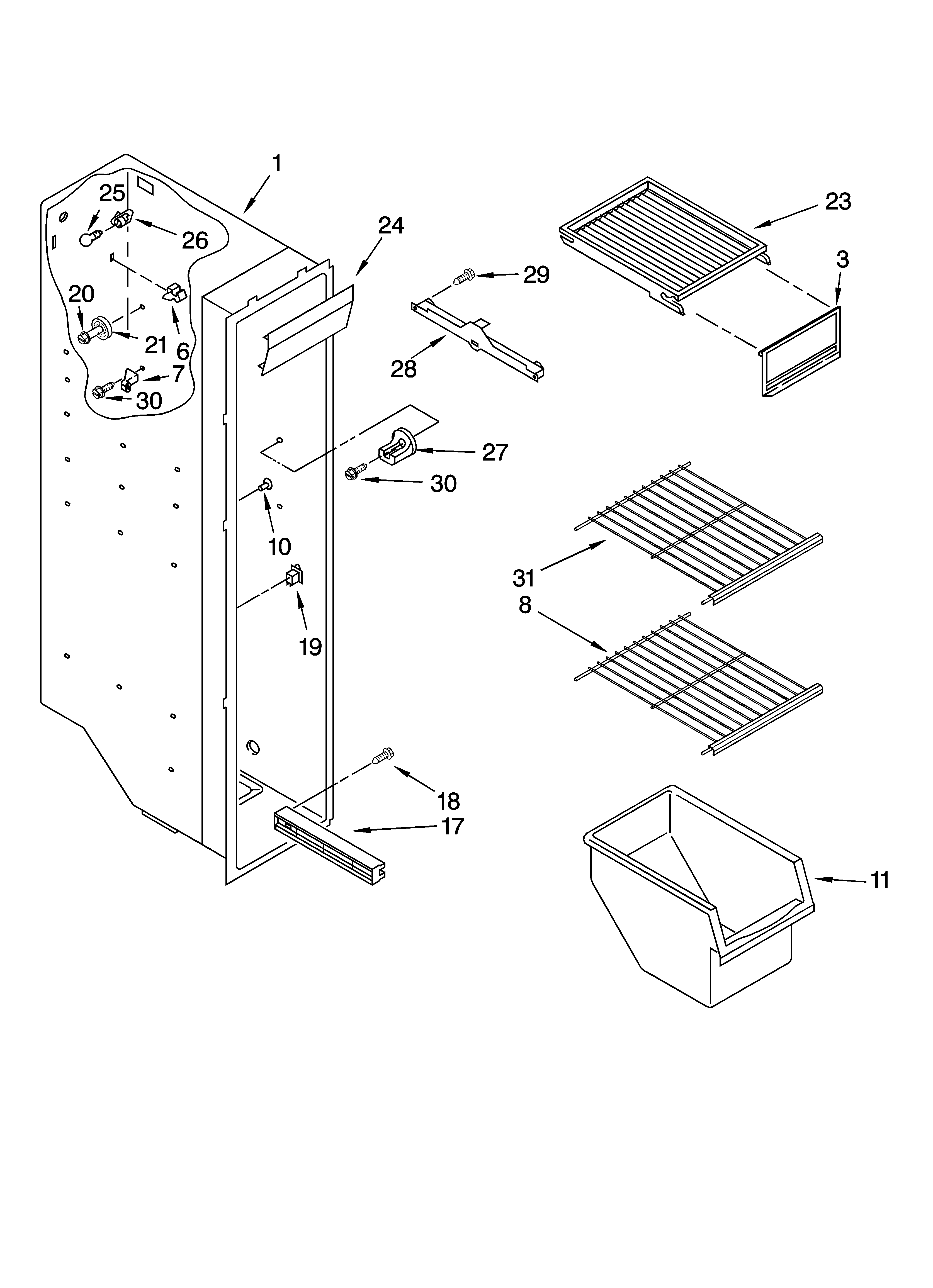 Whirlpool ED5VHGXML14 freezer liner parts diagram