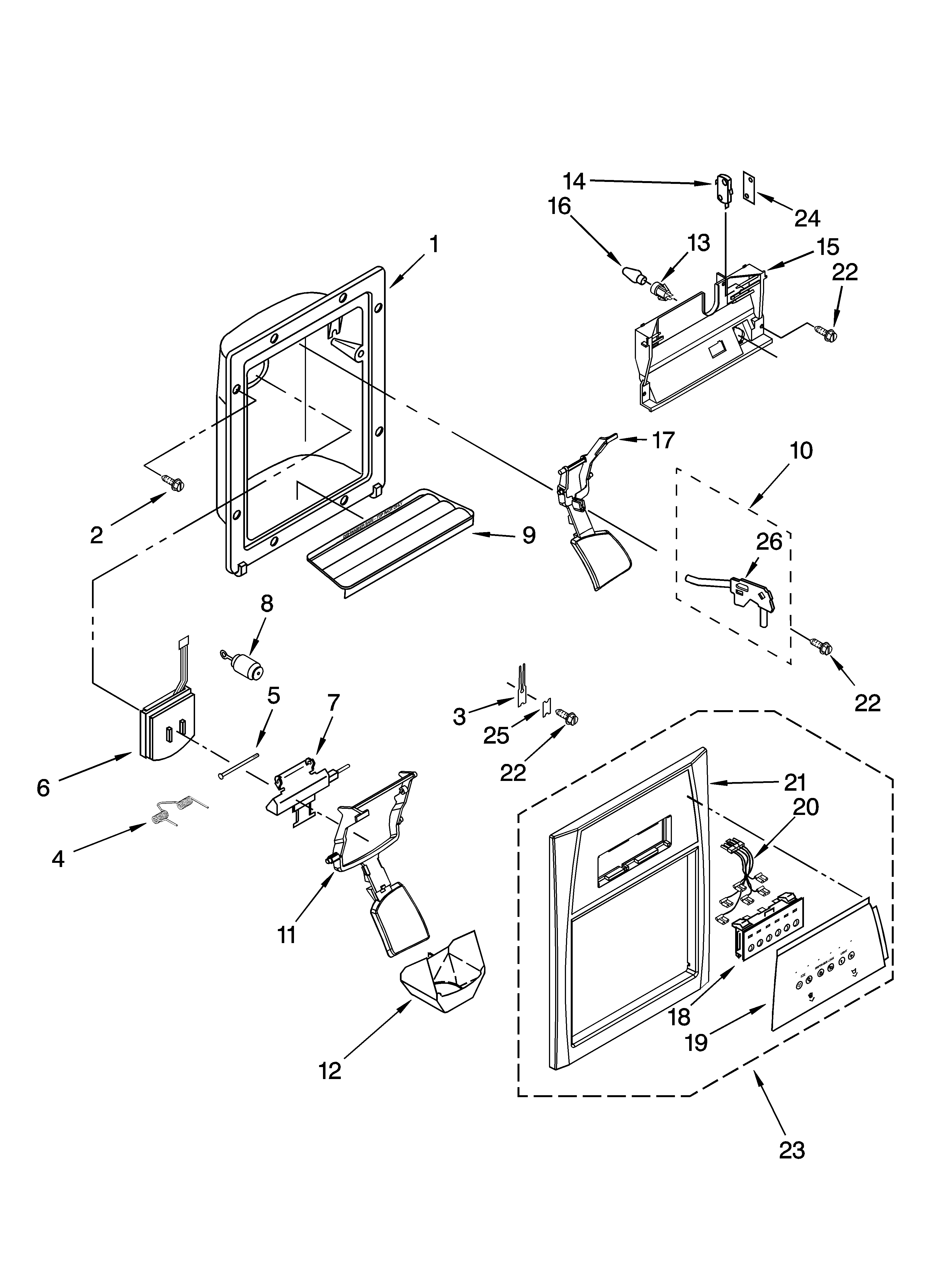 Whirlpool ED5VHGXML14 dispenser front parts diagram