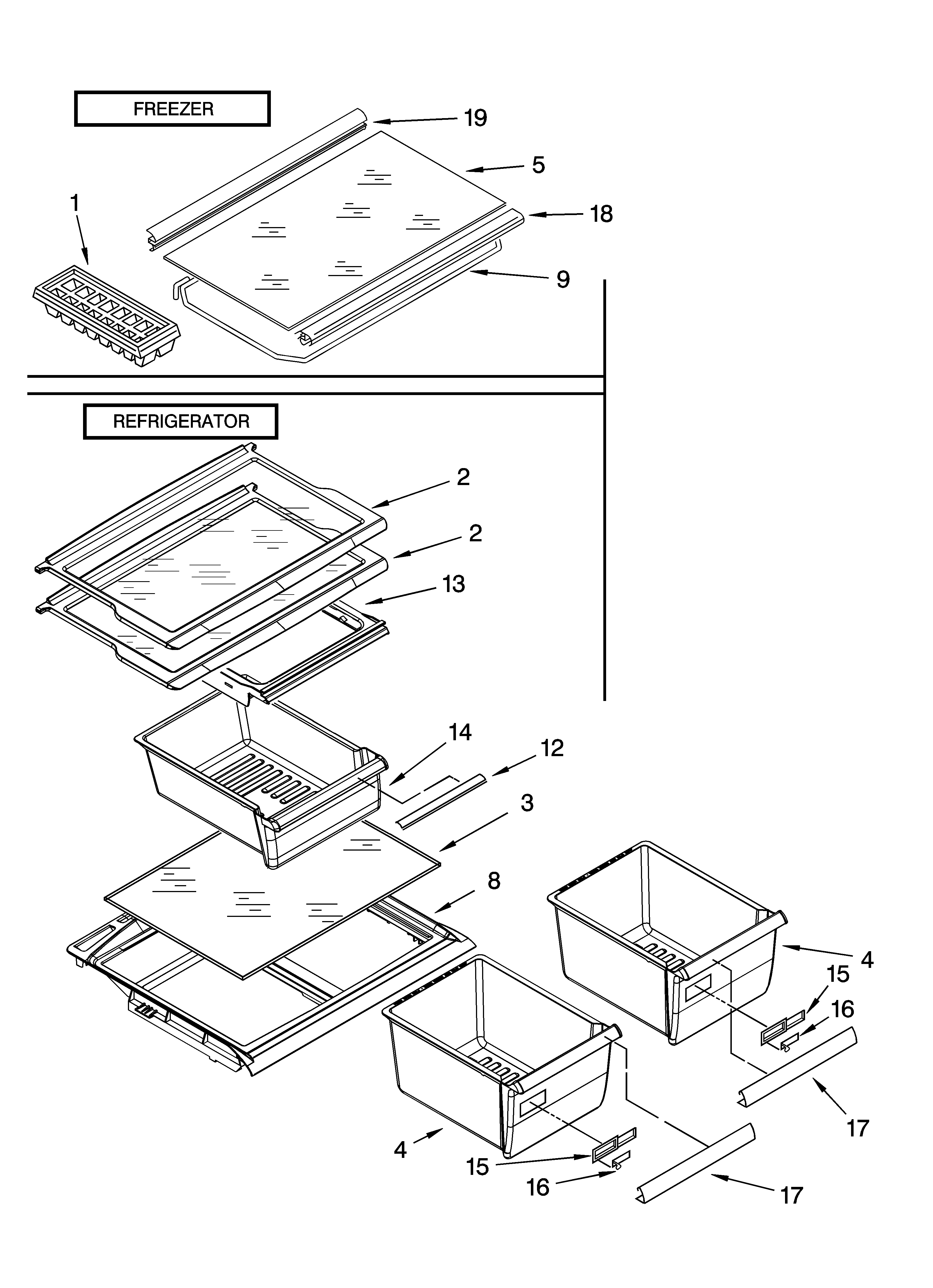 Whirlpool ER8AHKXRB01 shelf parts, optional parts (not included) diagram