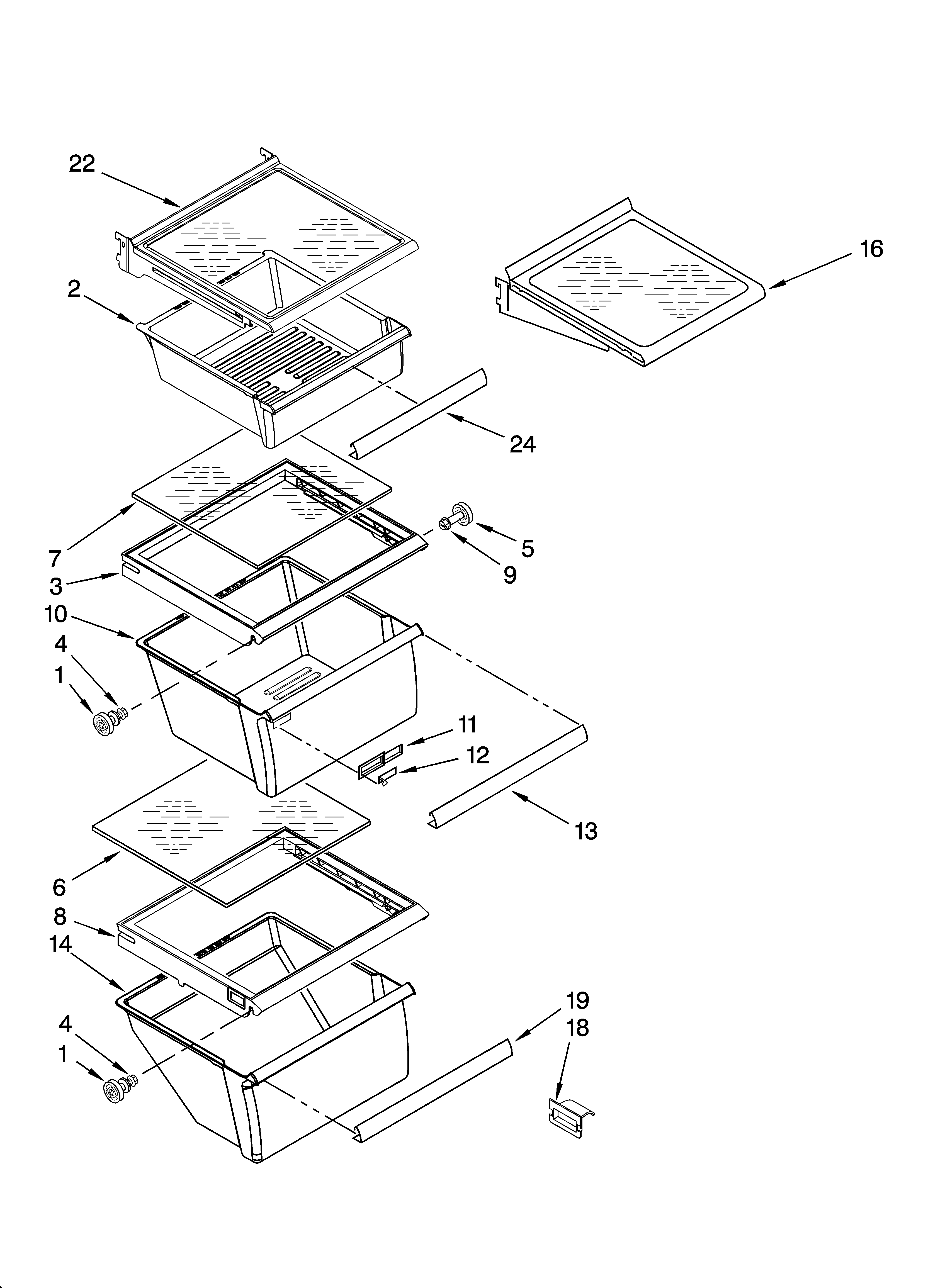 Whirlpool ES5FHAXSB01 refrigerator shelf parts diagram