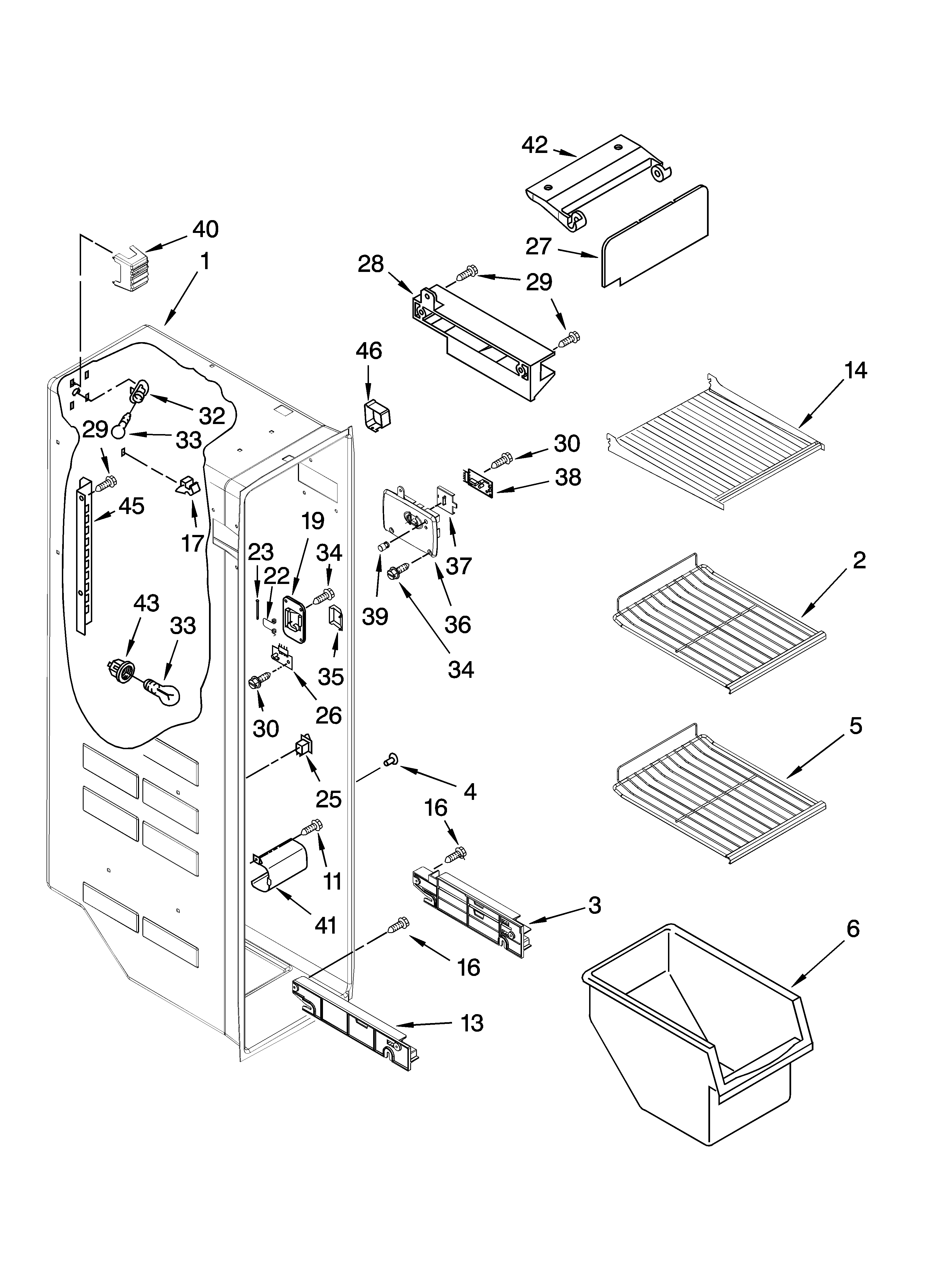 Whirlpool ES5FHAXSB01 freezer liner parts diagram