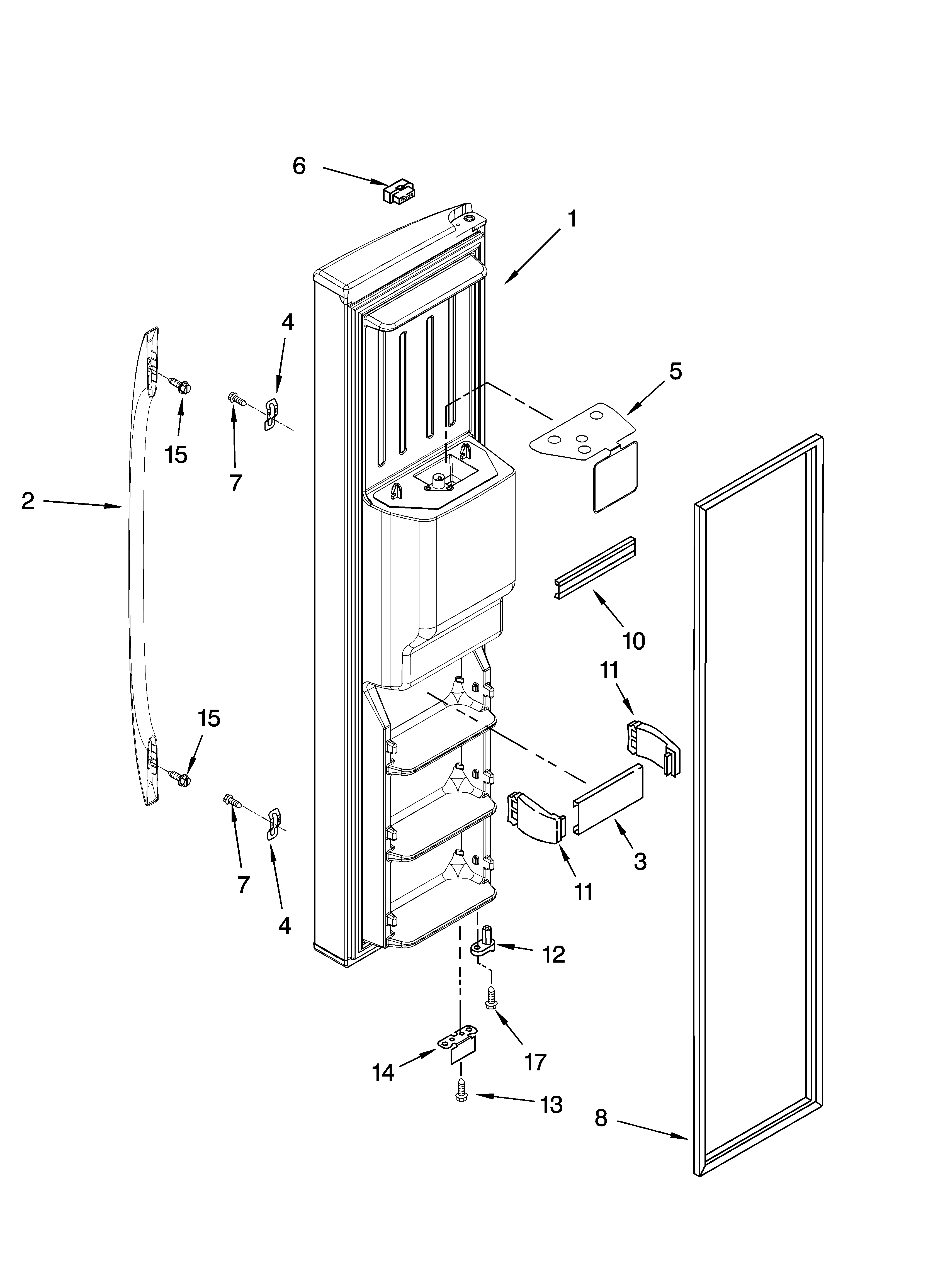 Whirlpool ES5FHAXSB01 freezer door parts diagram