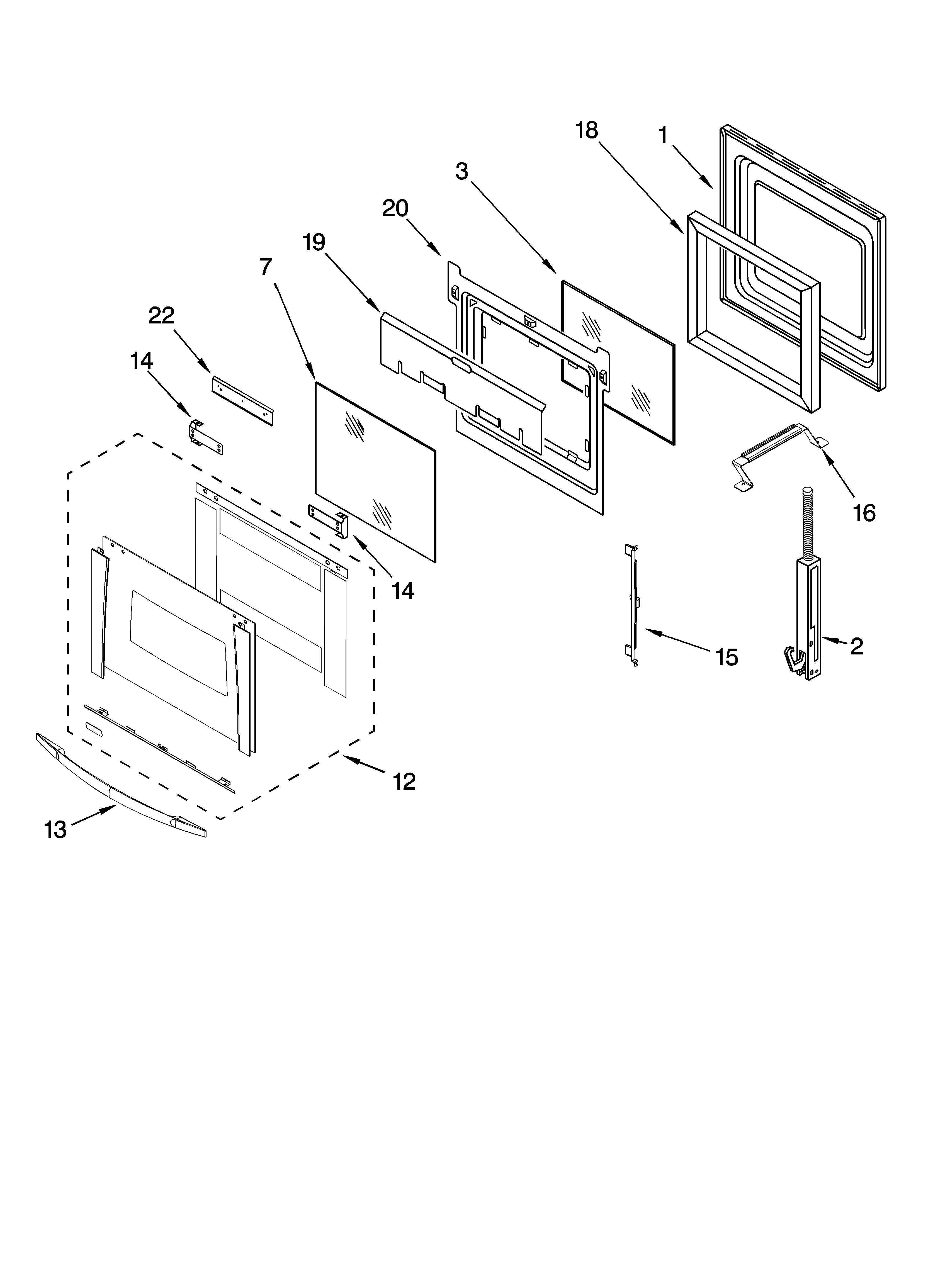 Whirlpool GBD307PRQ00 oven door parts diagram