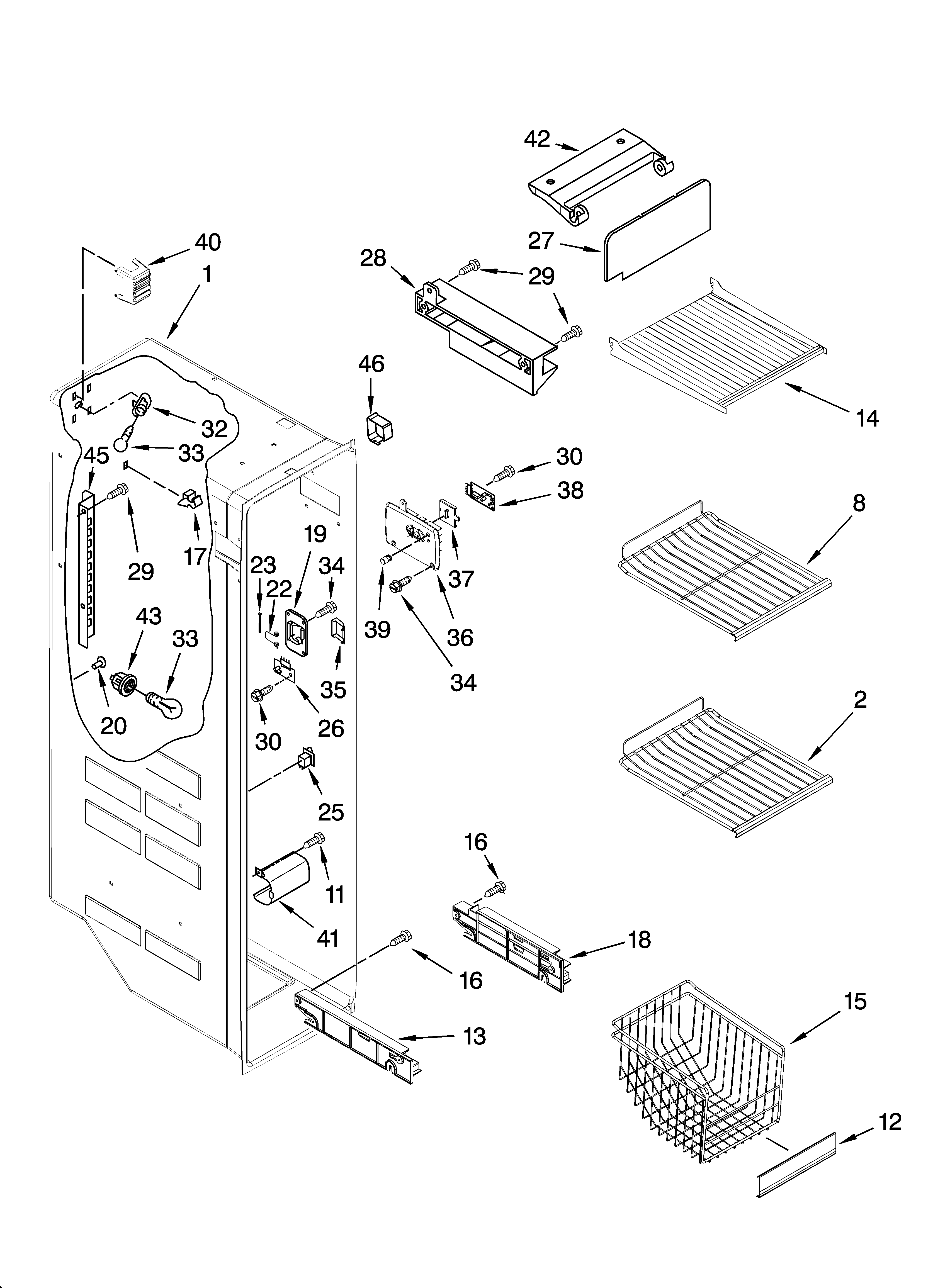 Whirlpool GD5NVAXSA00 freezer liner parts diagram