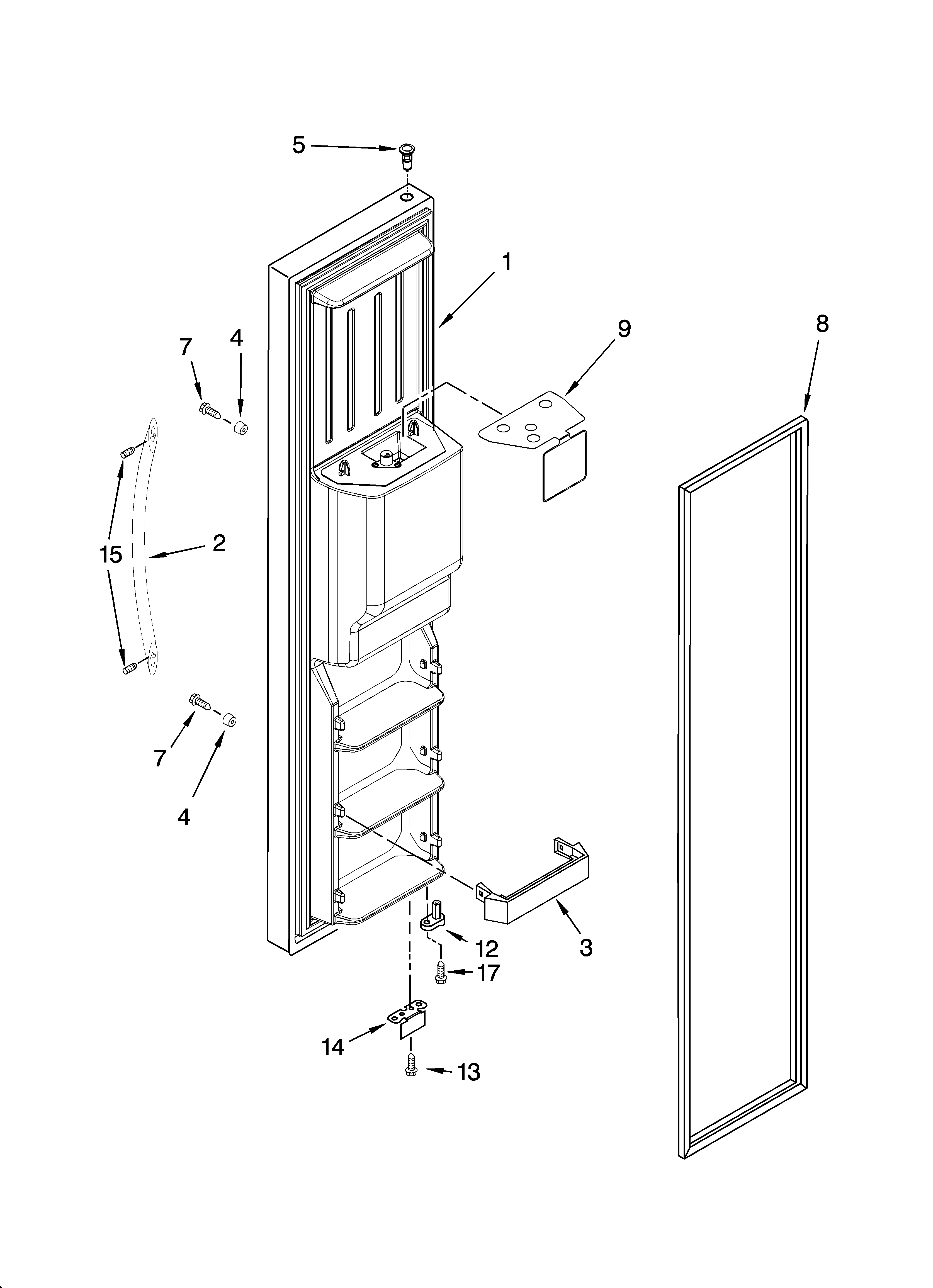 Whirlpool GD5NVAXSA00 freezer door parts diagram