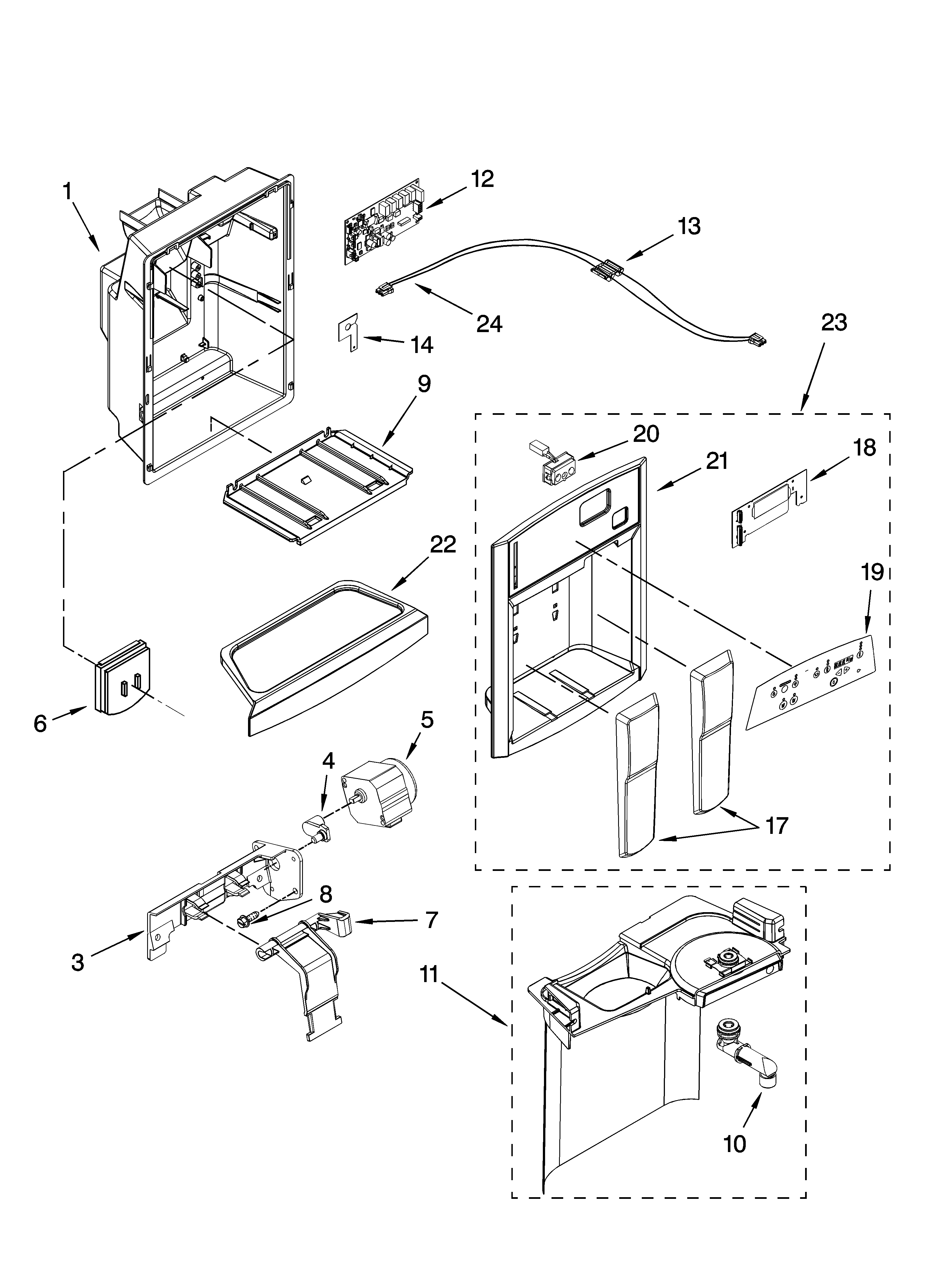 Whirlpool GD5NVAXSA00 dispenser front parts diagram