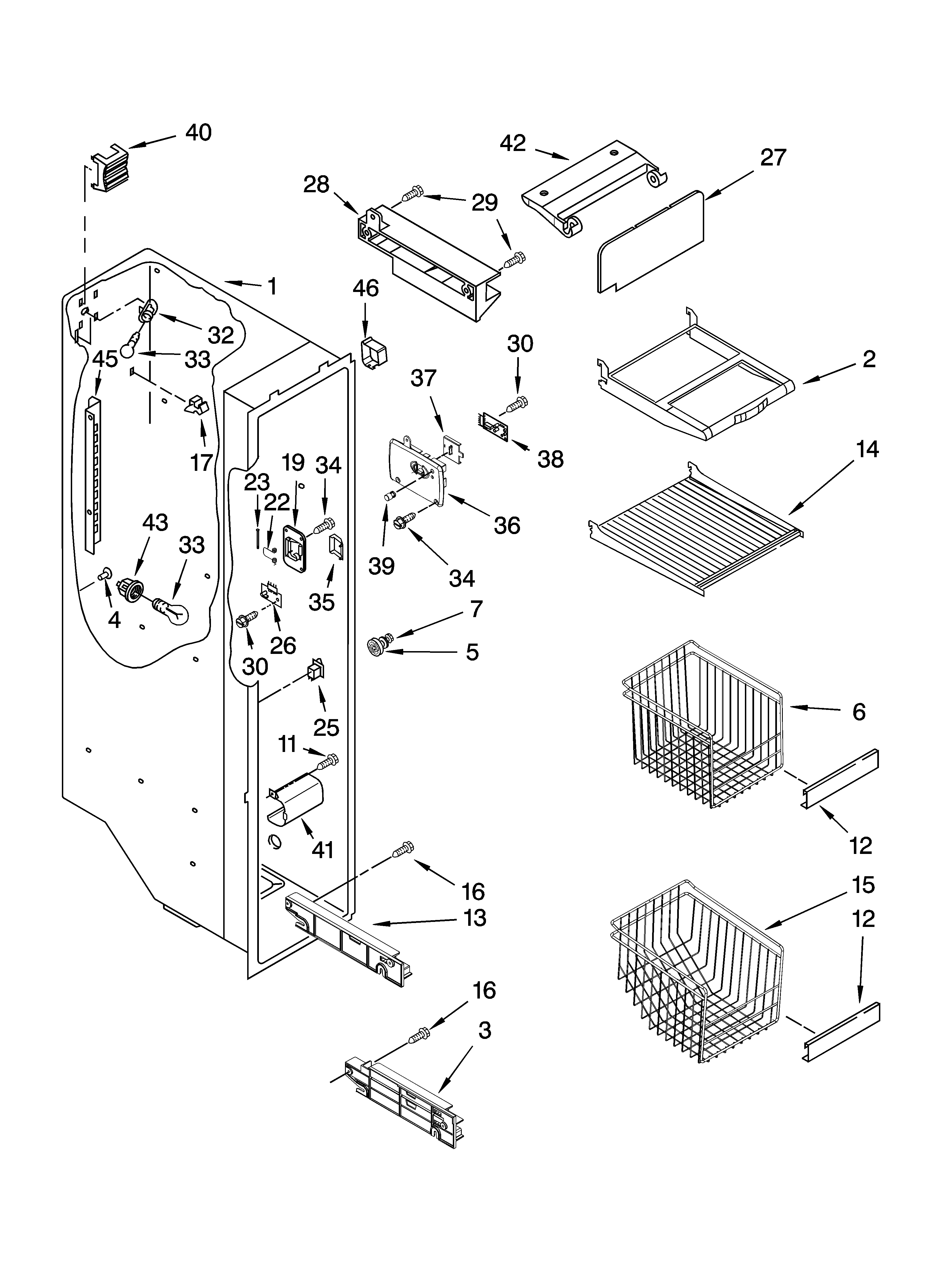 Whirlpool GD5SHAXNS03 freezer liner parts diagram