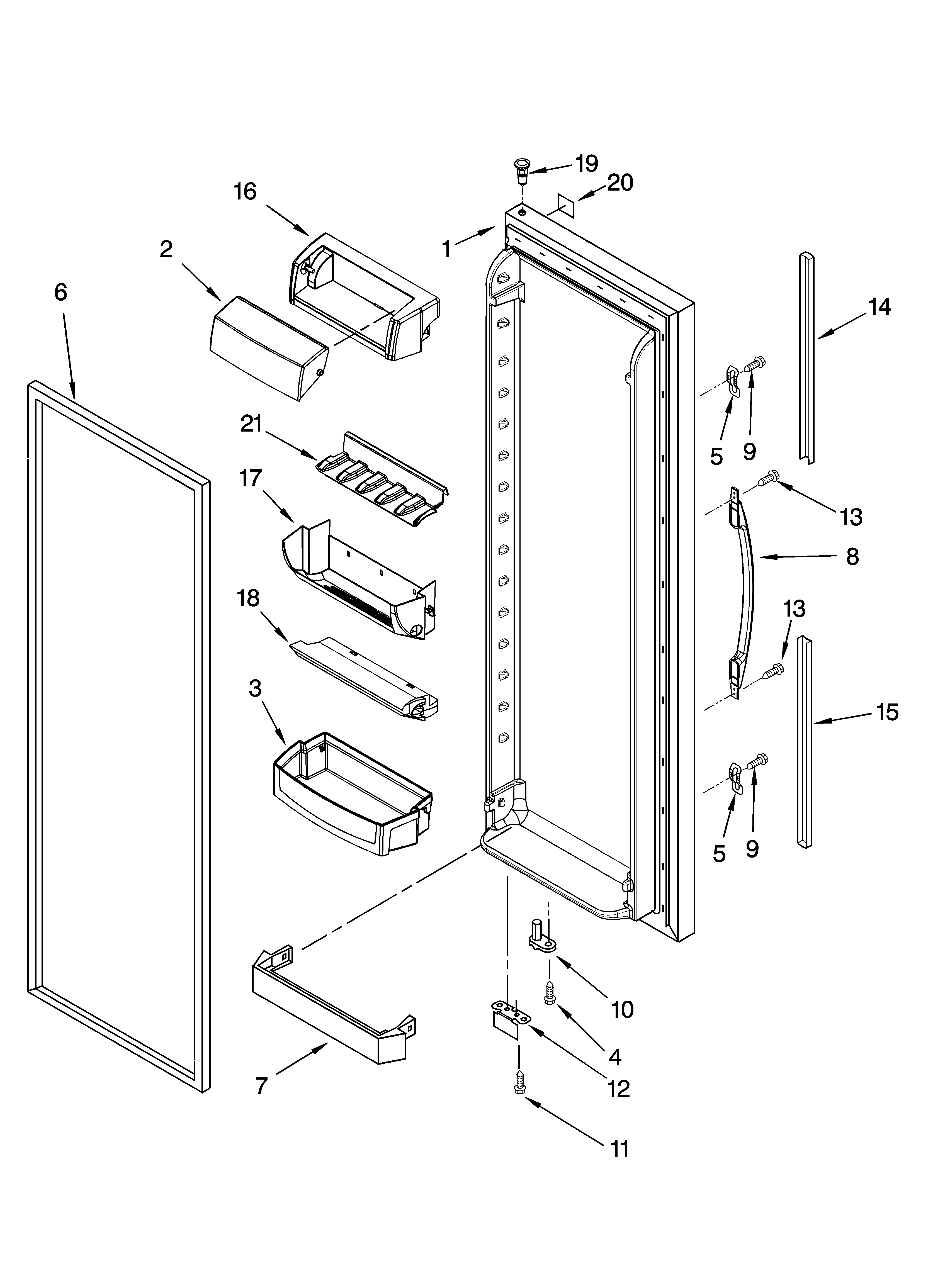 Whirlpool GD5SHAXNS03 refrigerator door parts diagram