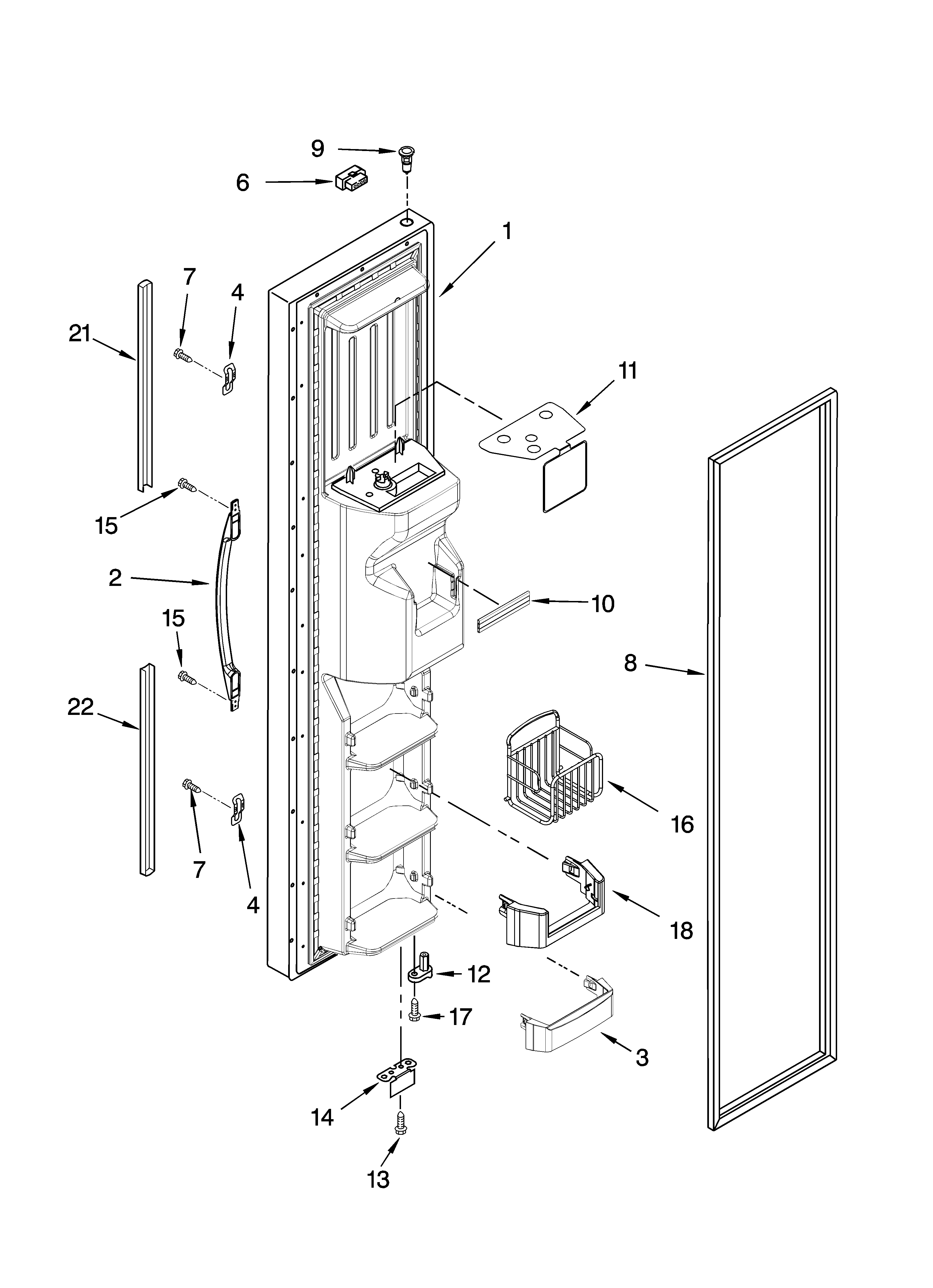 Whirlpool GD5SHAXNS03 freezer door parts diagram