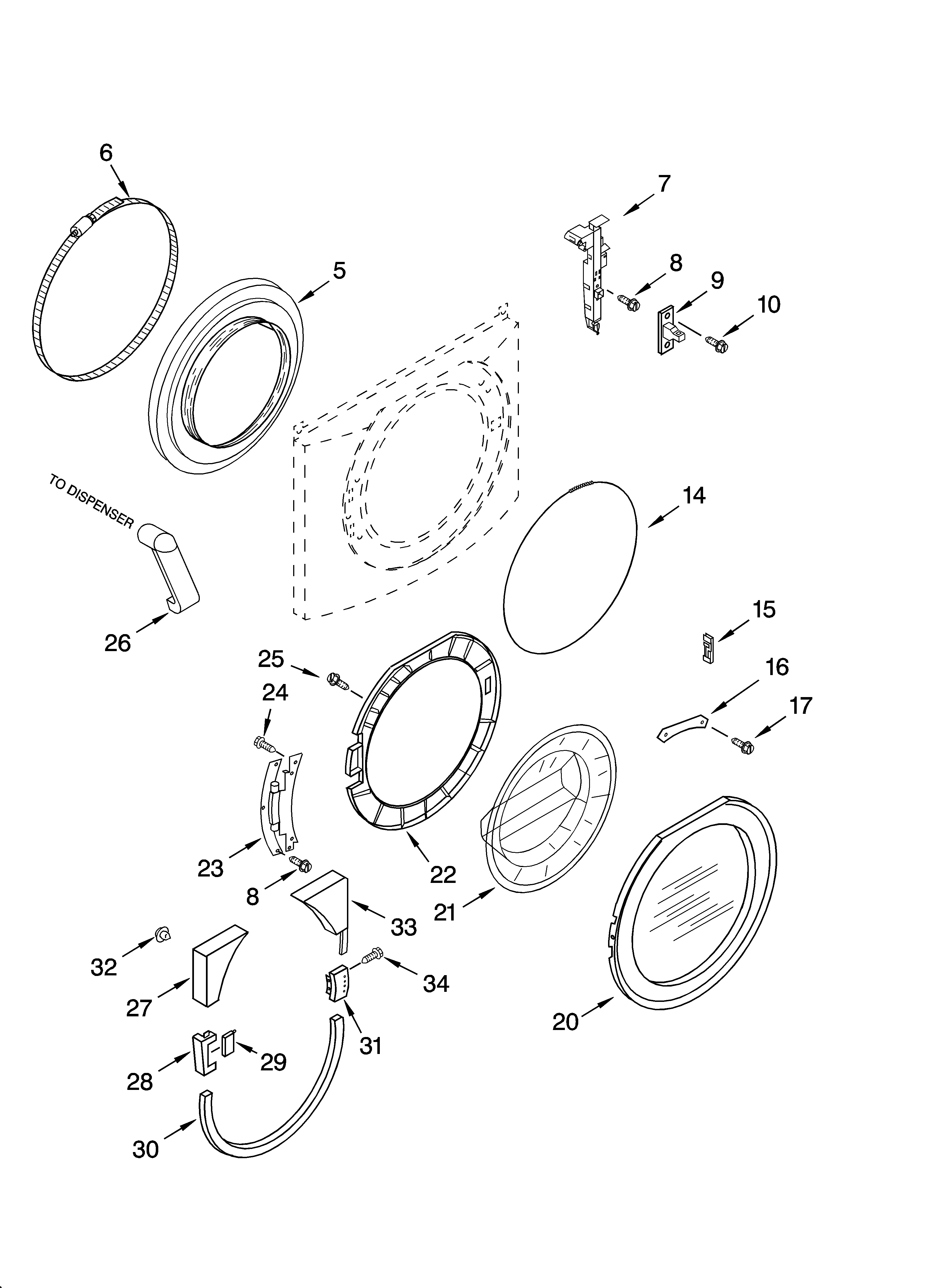 Whirlpool GHW9400PT3 door and latch parts diagram