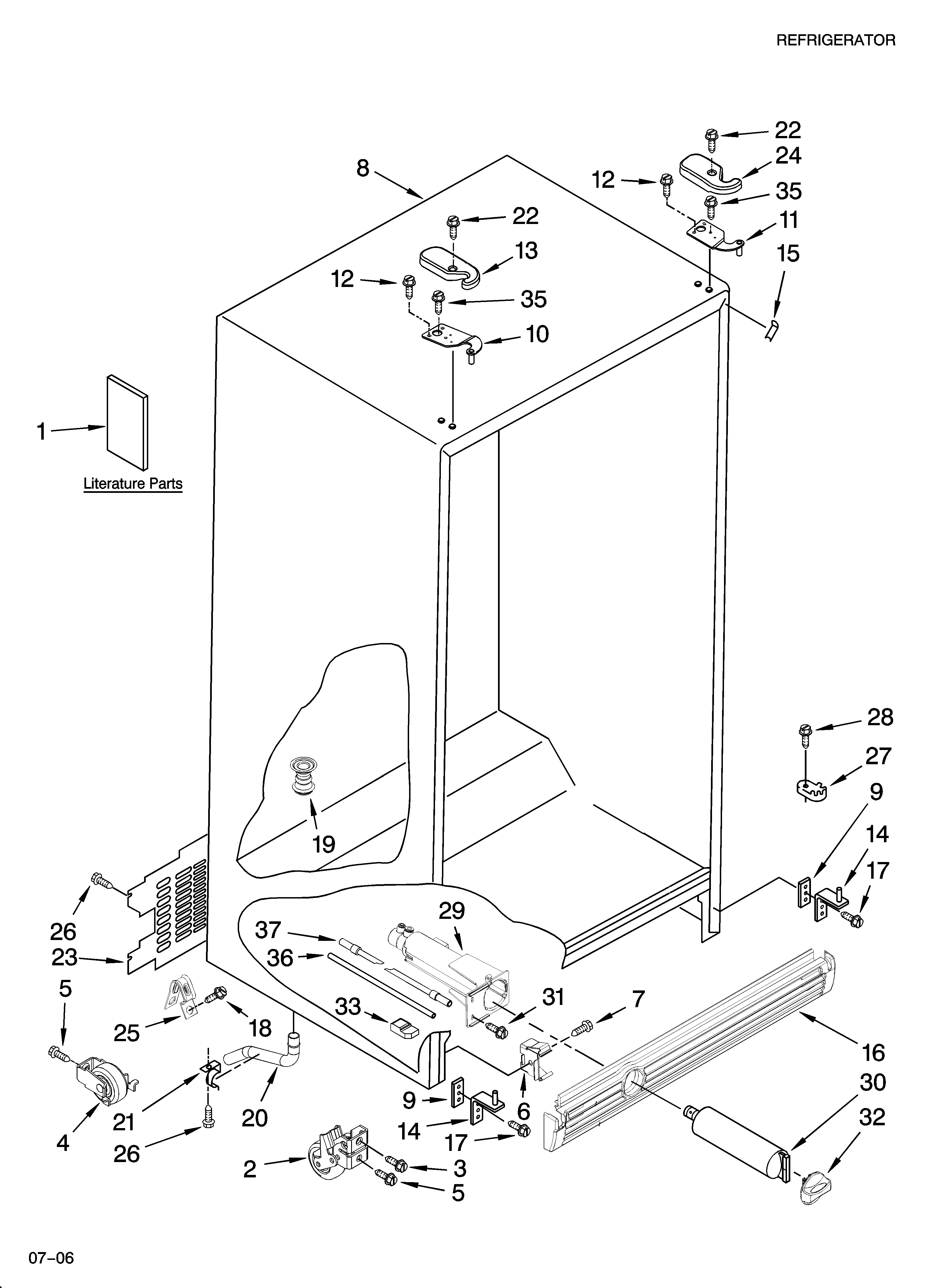 KitchenAid KSRD22FKST18 cabinet parts diagram