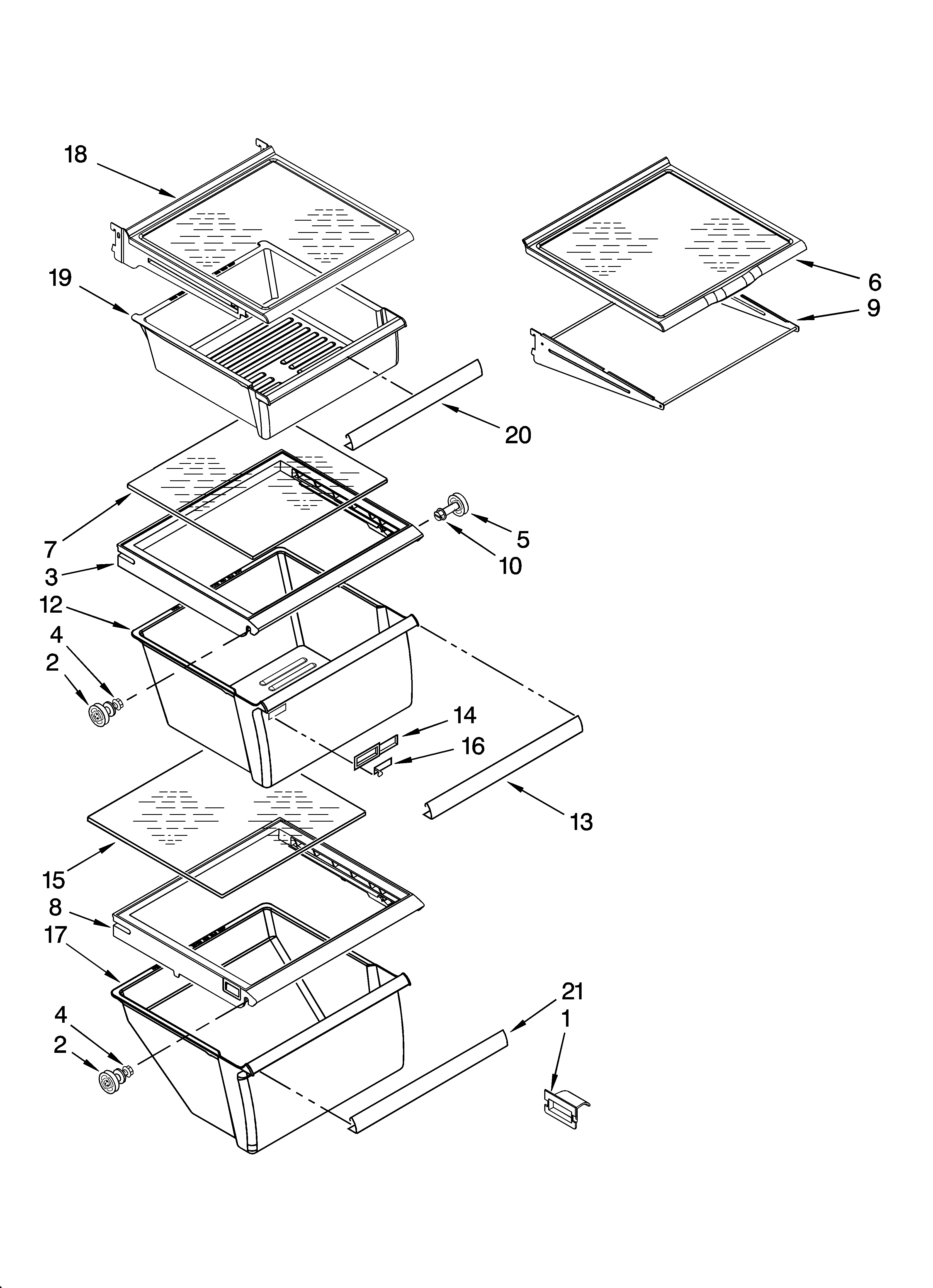KitchenAid KSRD22FKST18 refrigerator shelf parts diagram