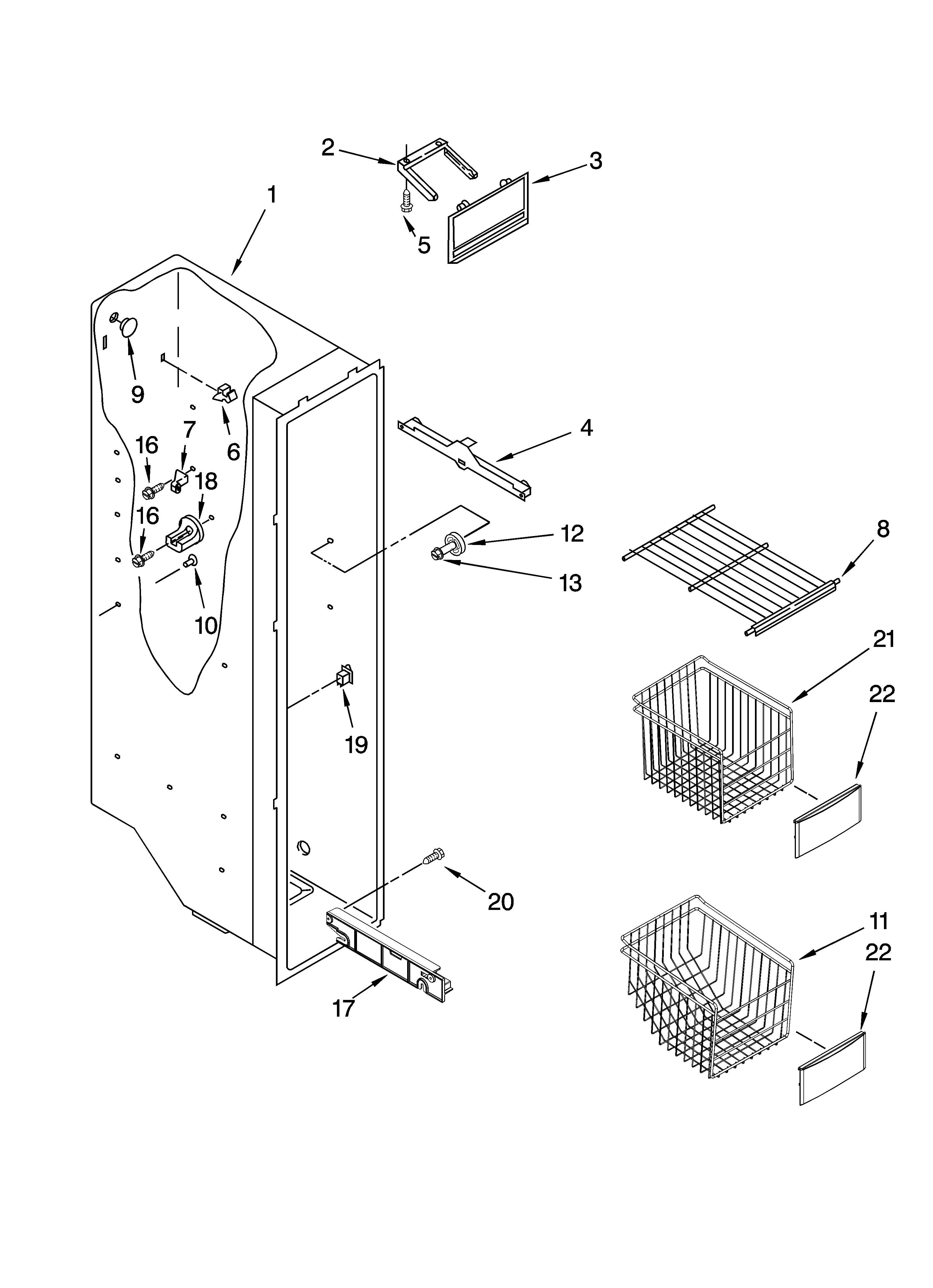KitchenAid KSRD22FKST18 freezer liner parts diagram