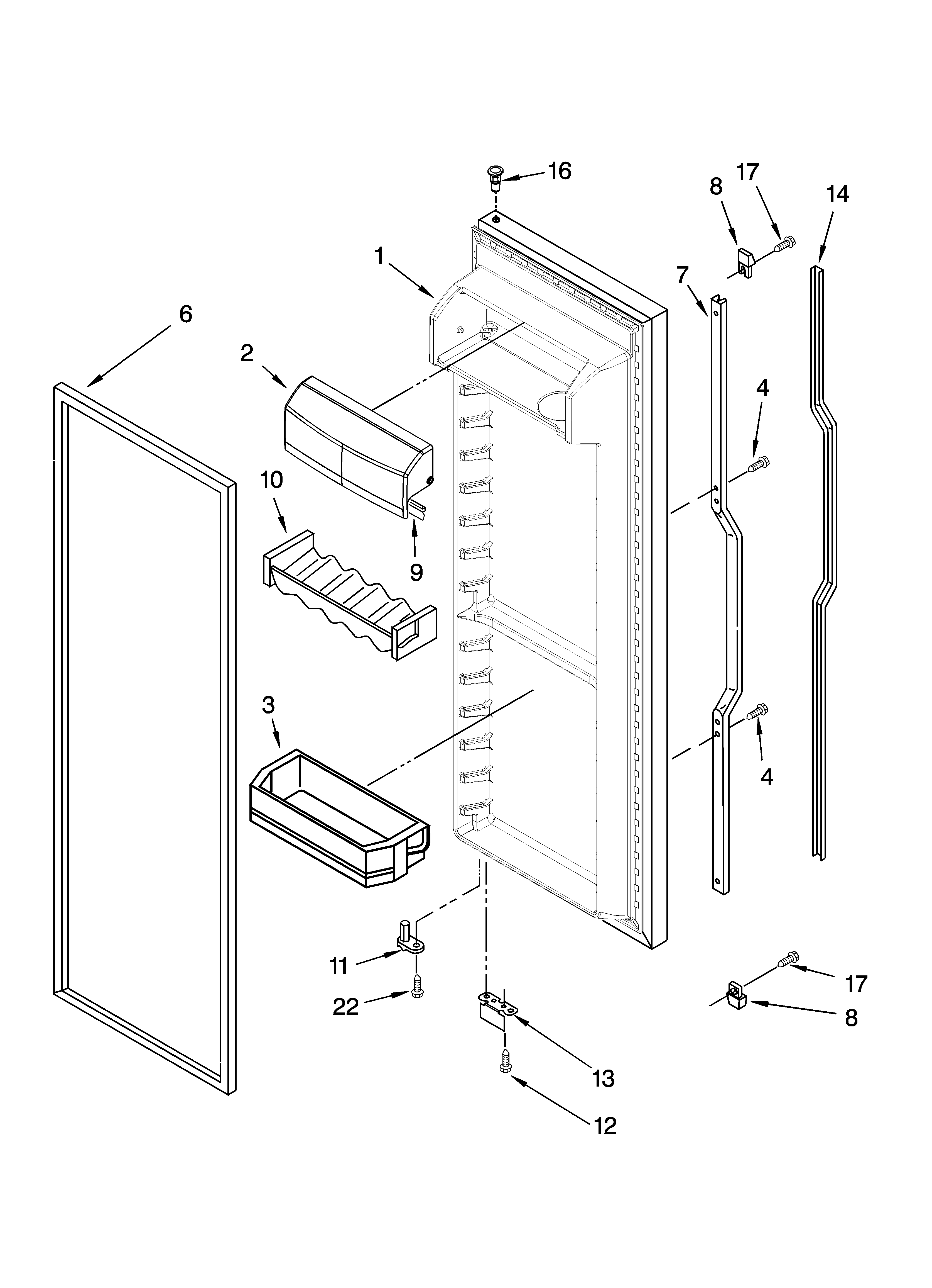 KitchenAid KSRD22FKST18 refrigerator door parts diagram
