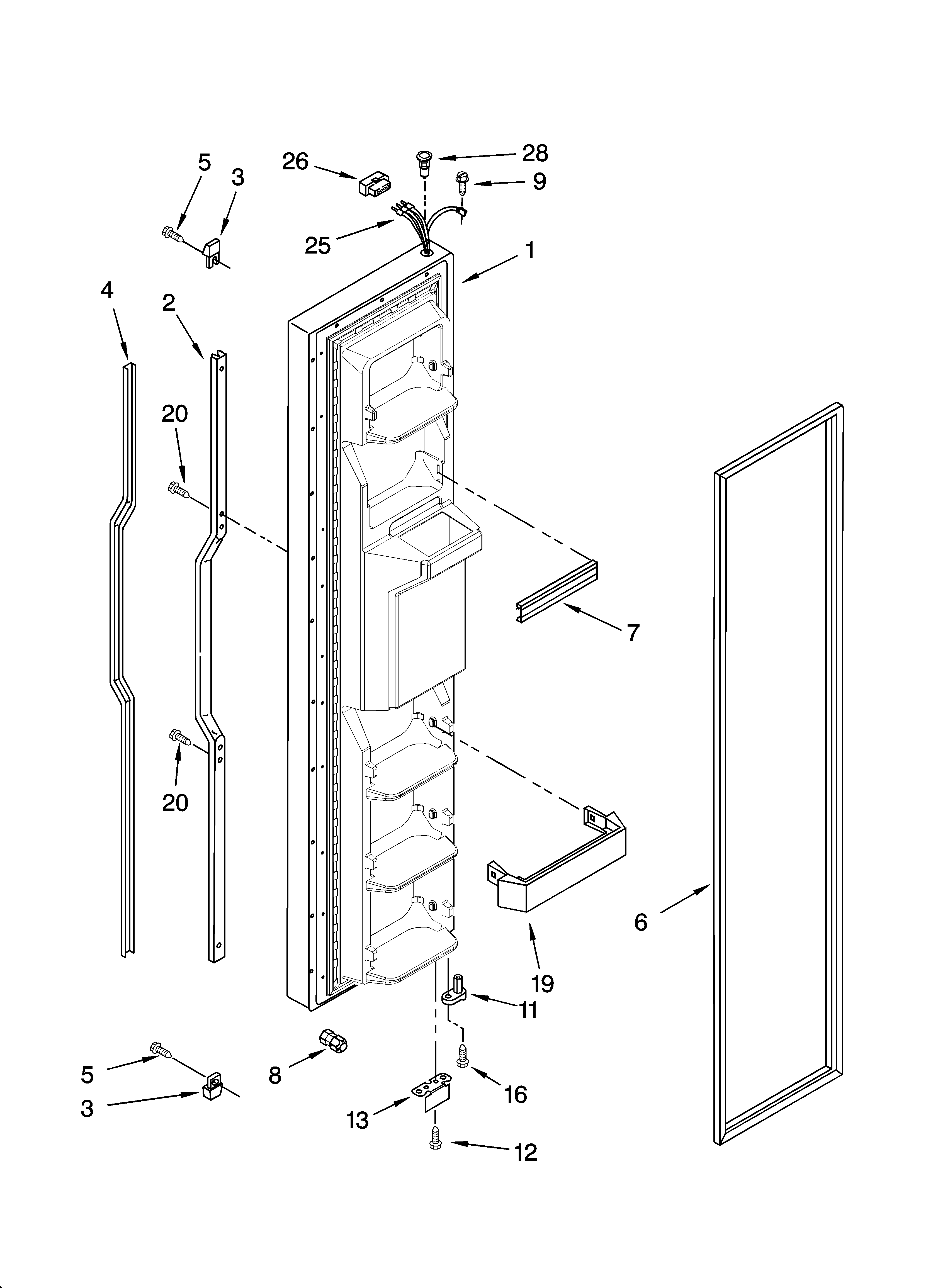 KitchenAid KSRD22FKST18 freezer door parts diagram