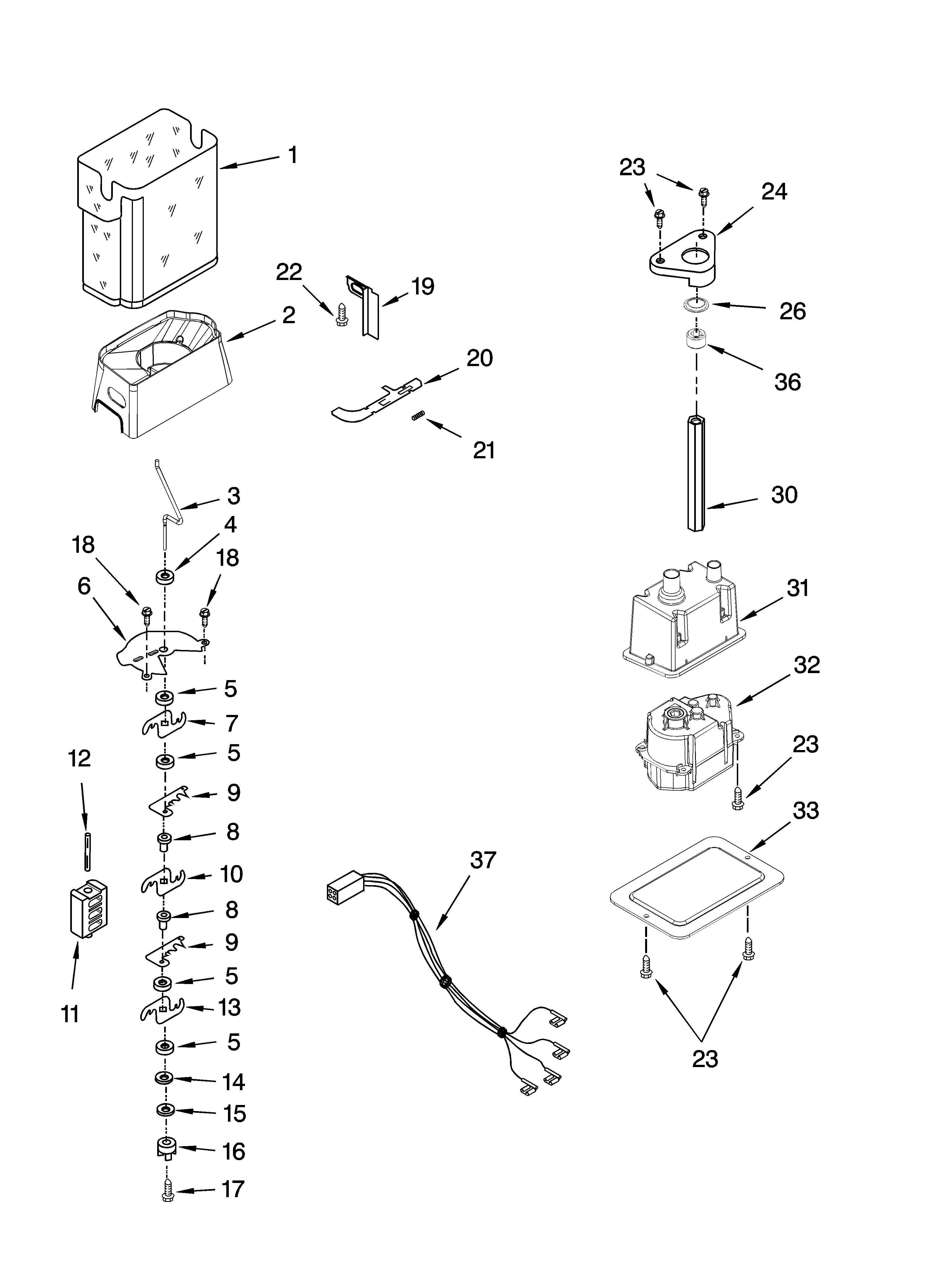KitchenAid KSRL25FRSS04 motor and ice container parts diagram
