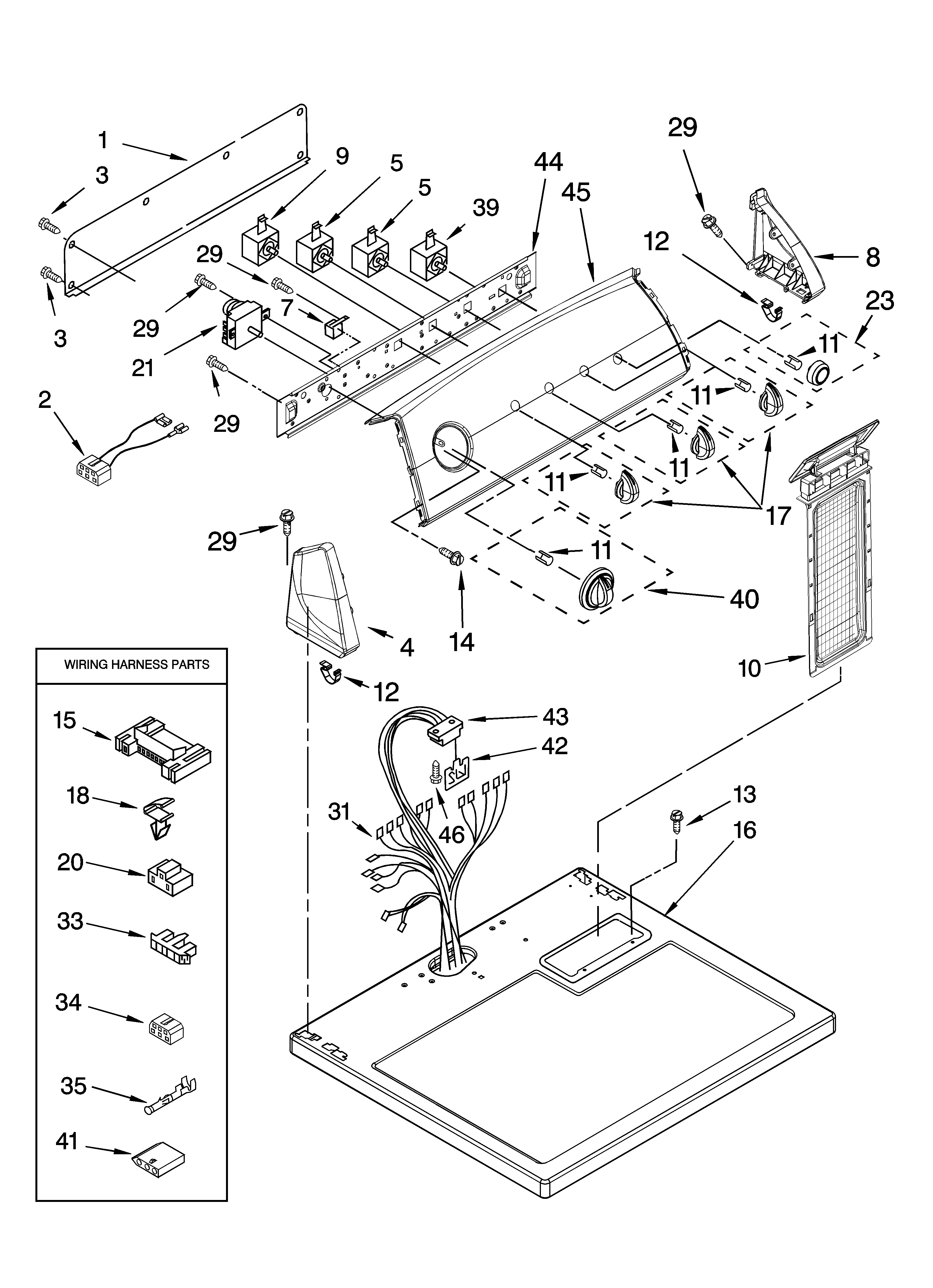 Whirlpool WED5820SW0 top and console parts diagram