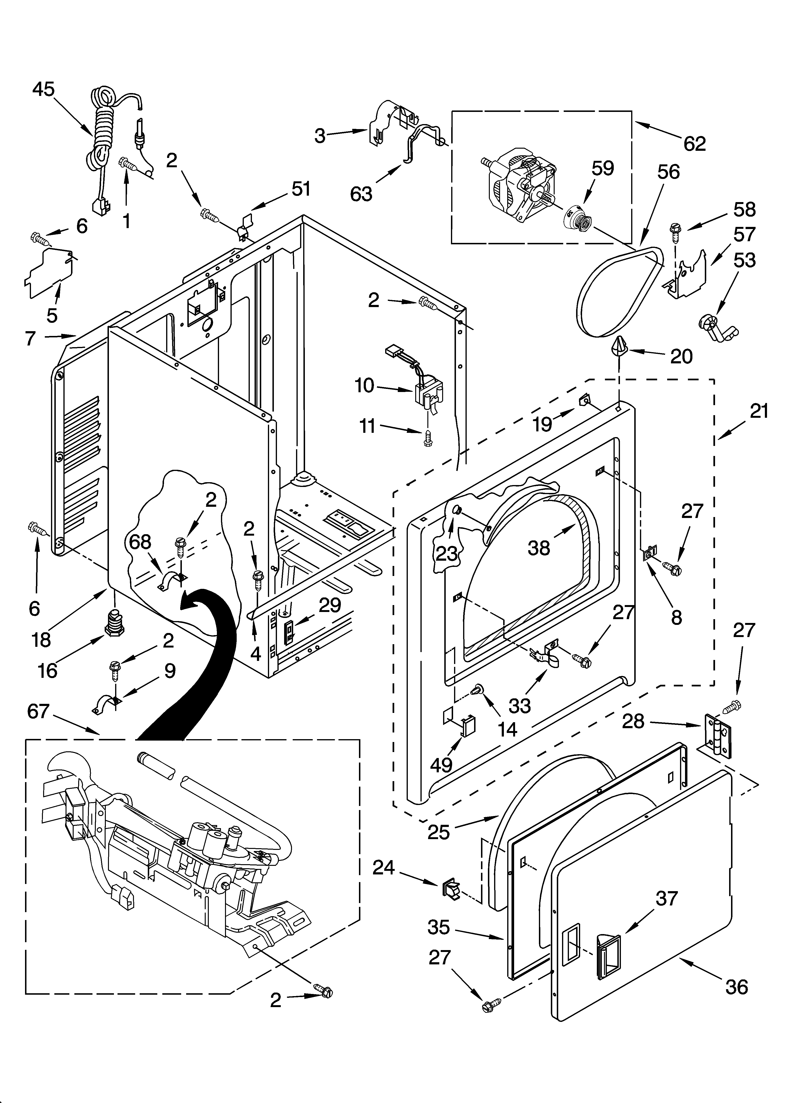 Whirlpool WGD5320SQ0 cabinet parts diagram